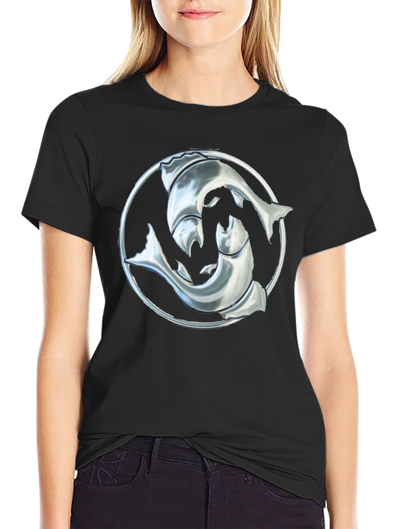 Black Dolphin Yin Yang Graphic Tee - Black Cotton Blend view 2