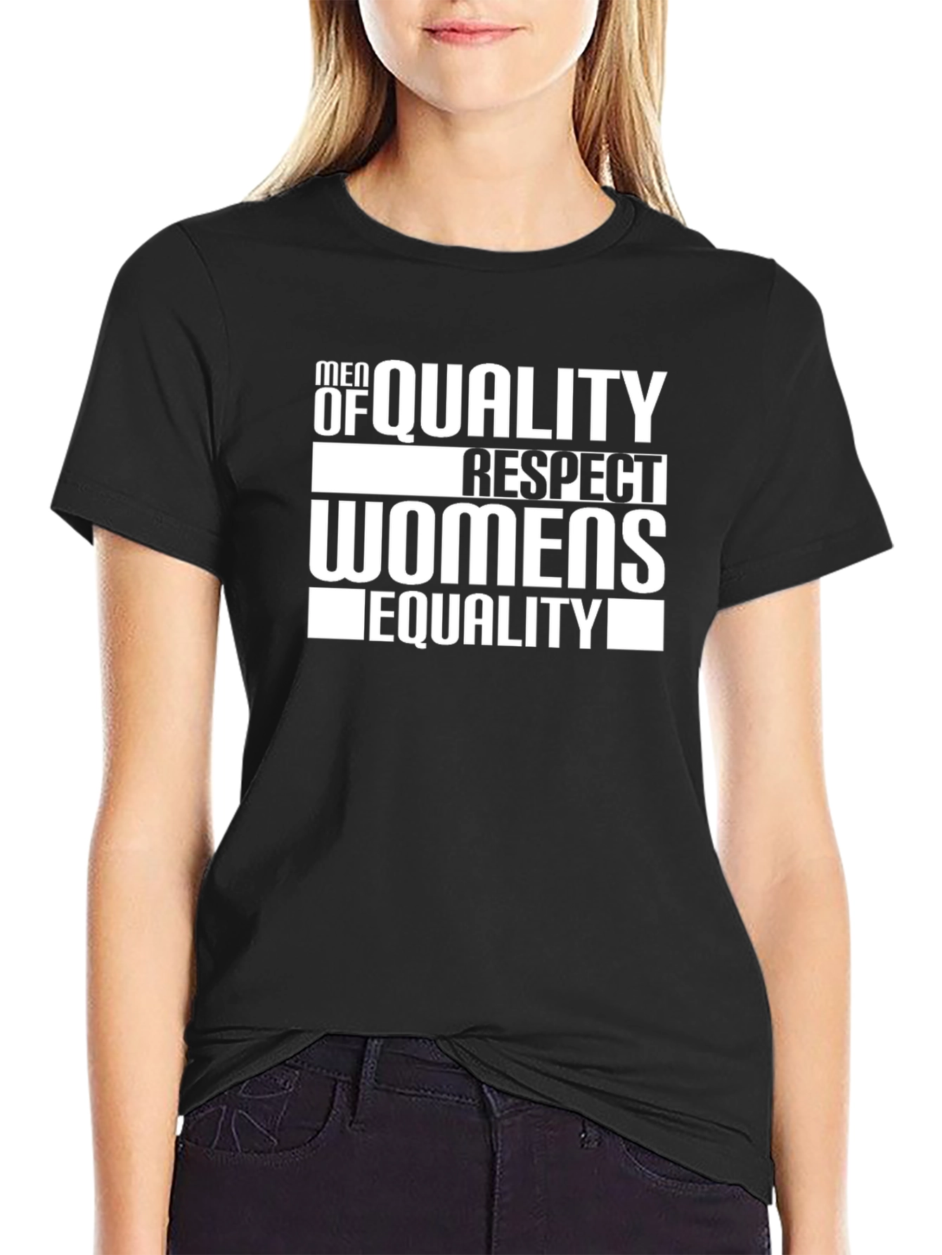 Black Men of Quality T-Shirt Respect Women Equality Black view 2