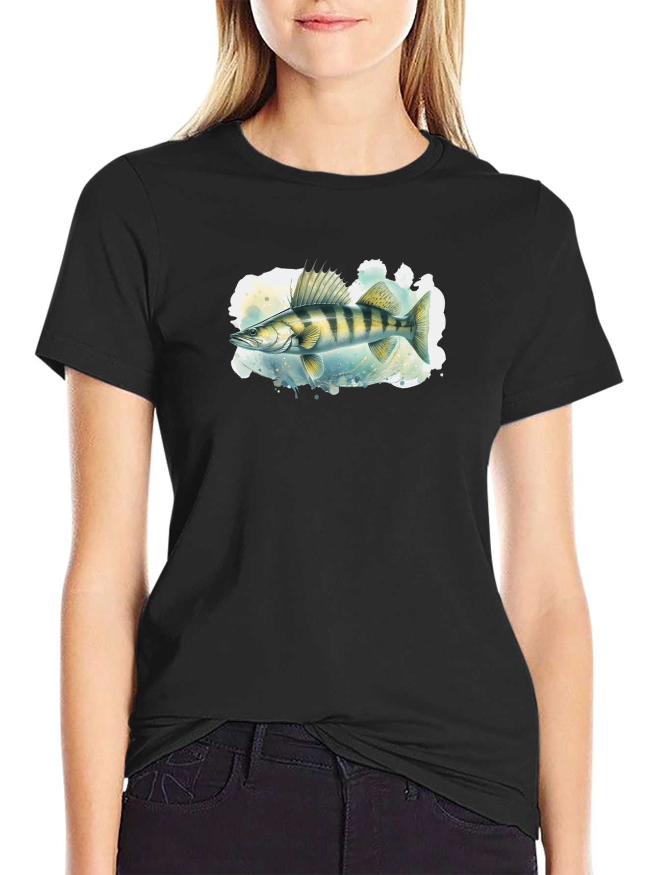 Black Walleye Fish Graphic Black T-Shirt view 2