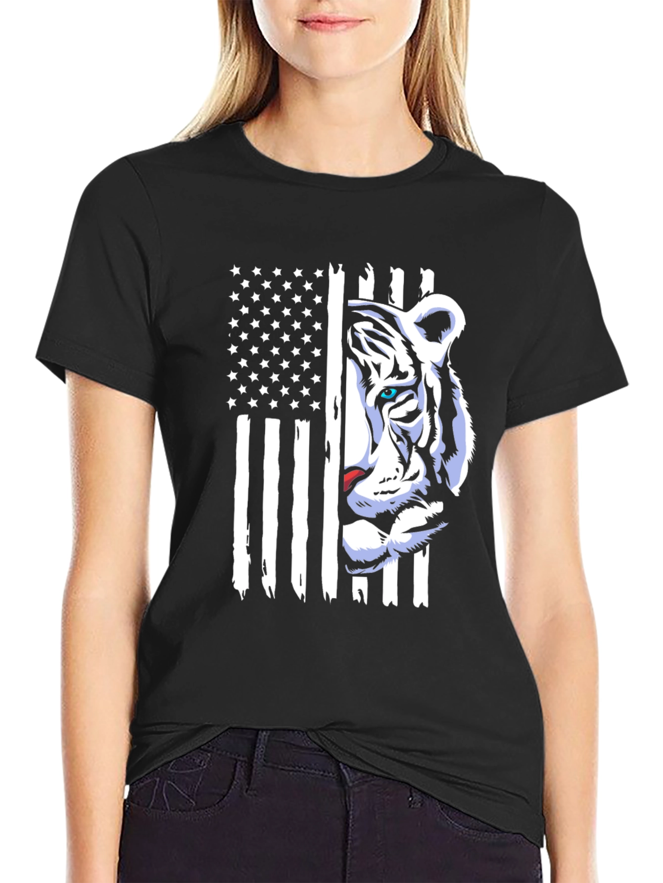 Black Patriotic Tiger Graphic Tee - American Pride view 2