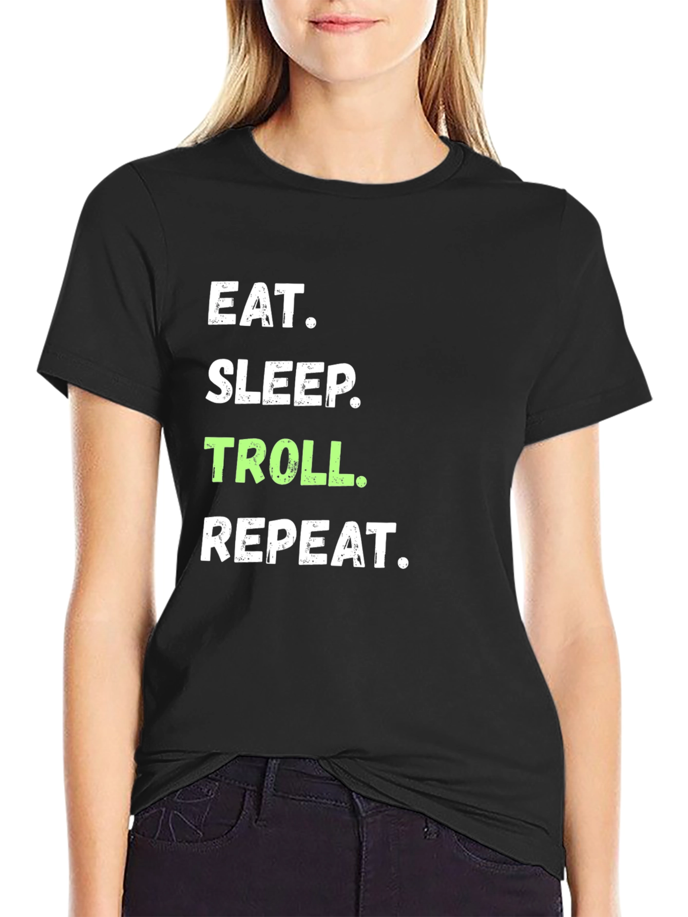 Black Eat Sleep Troll Repeat Graphic T-Shirt view 2