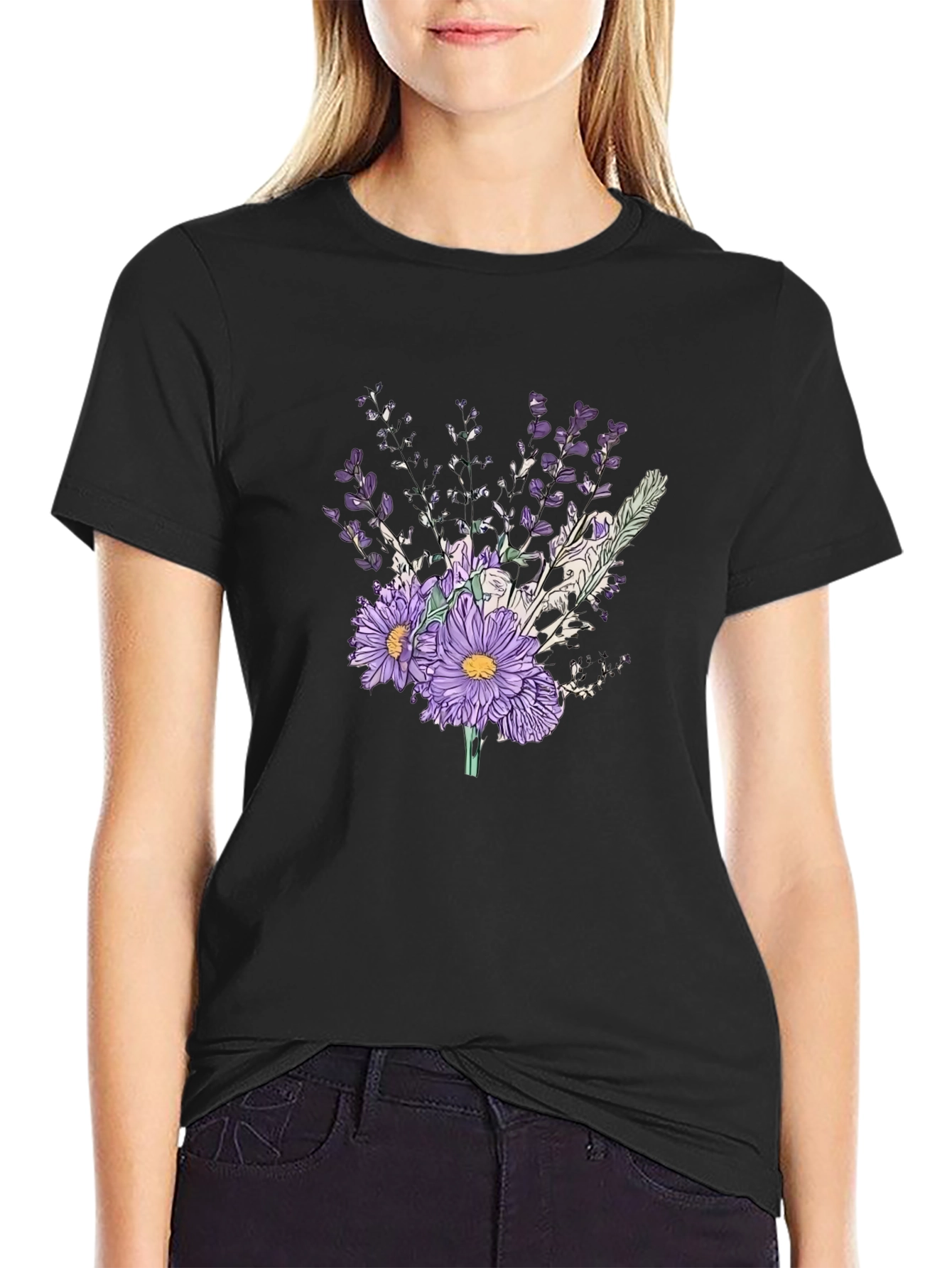 Black Floral Bouquet Graphic T-Shirt view 2