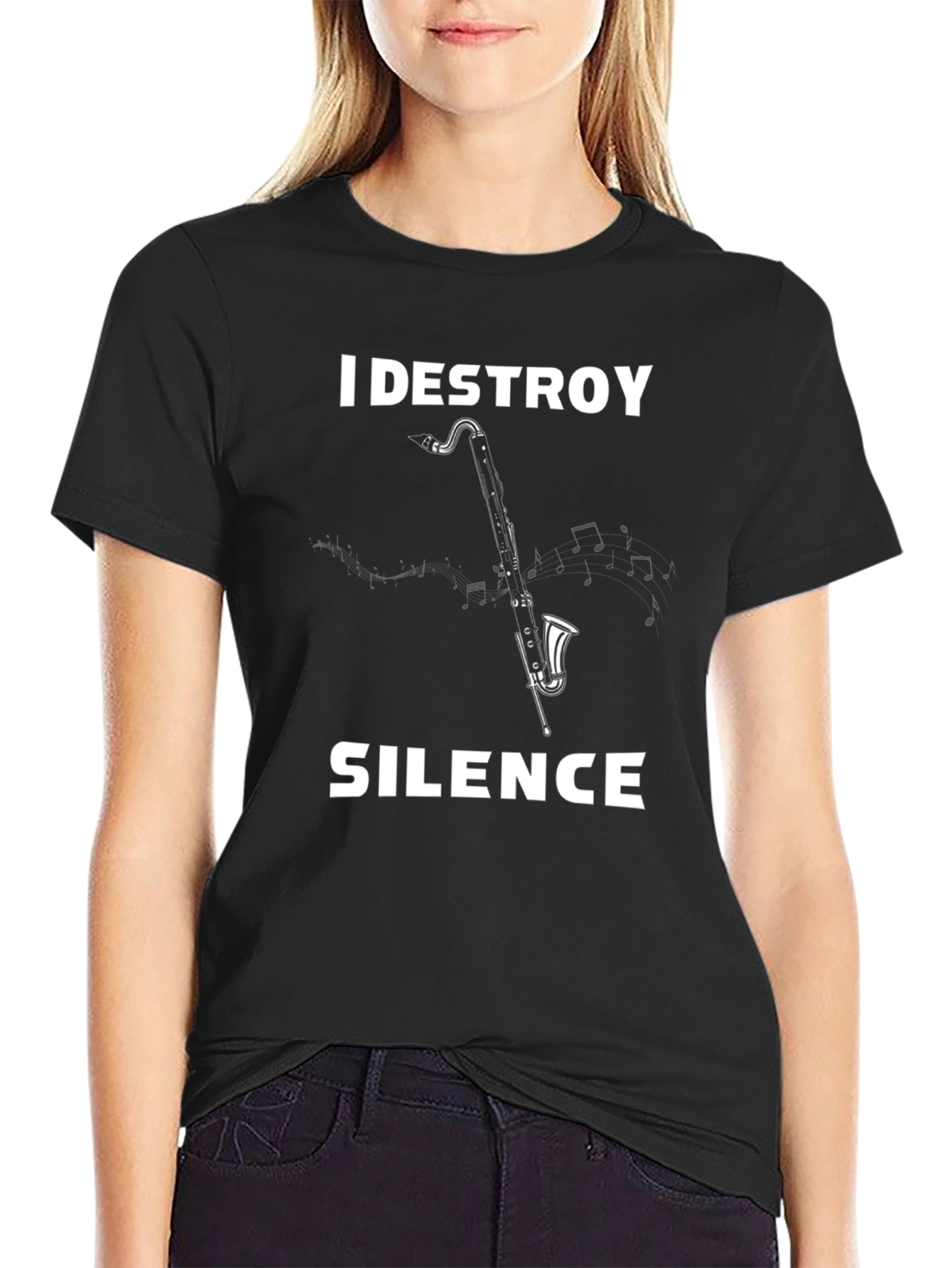 Black I Destroy Silence Bass Clarinet T-Shirt view 2