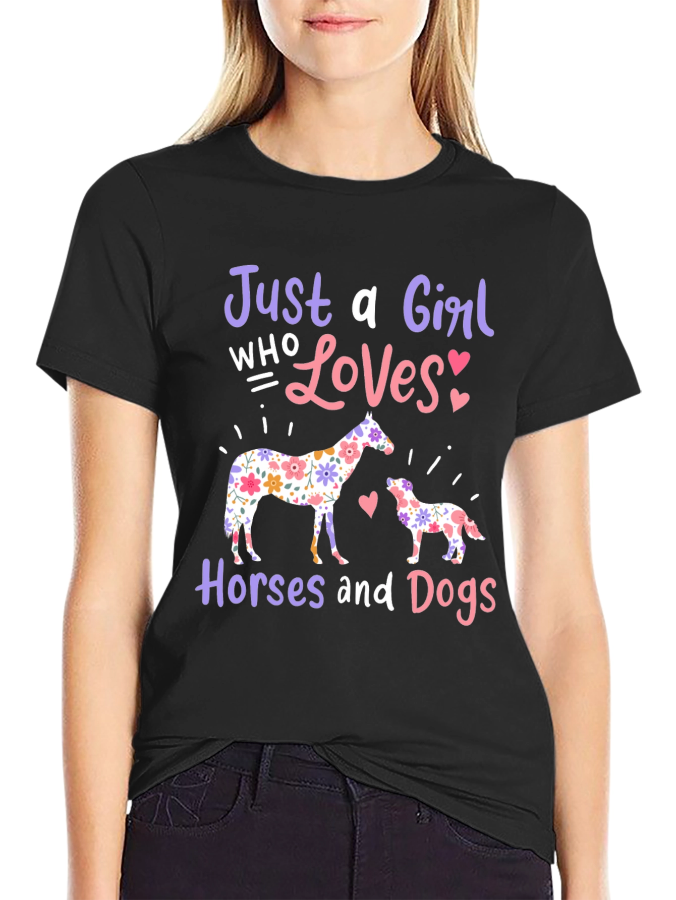 Black Girl Who Loves Horses and Dogs T-Shirt view 2