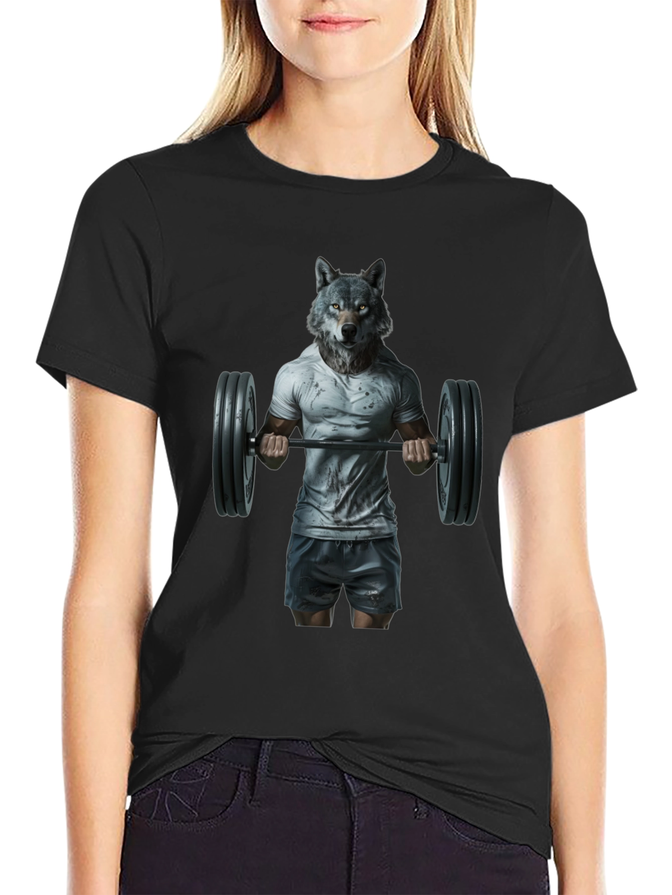 Black Wolf Gym T-Shirt - Animal Bodybuilding Tee view 2