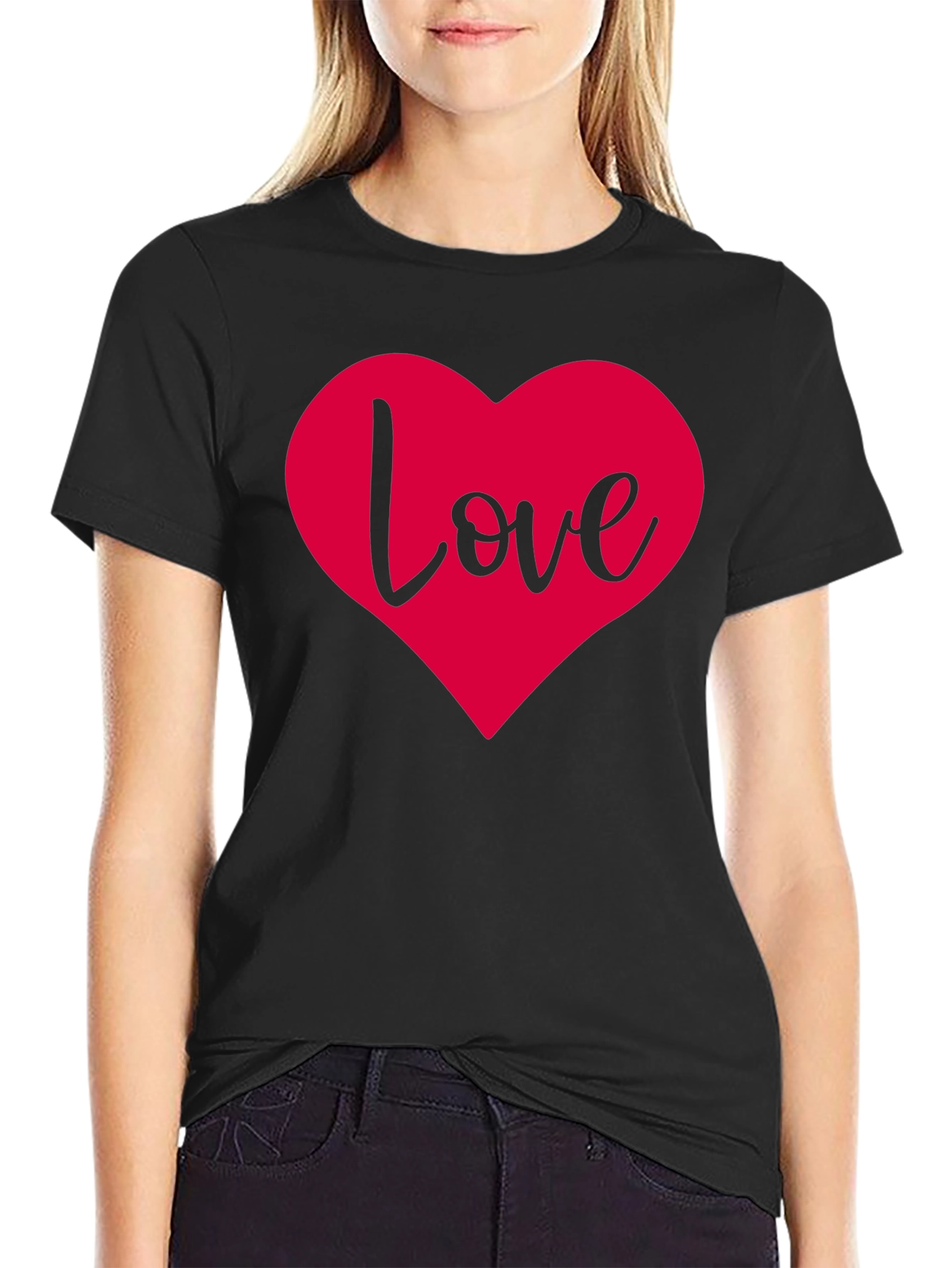 Black Love Heart Graphic Black T-Shirt view 2
