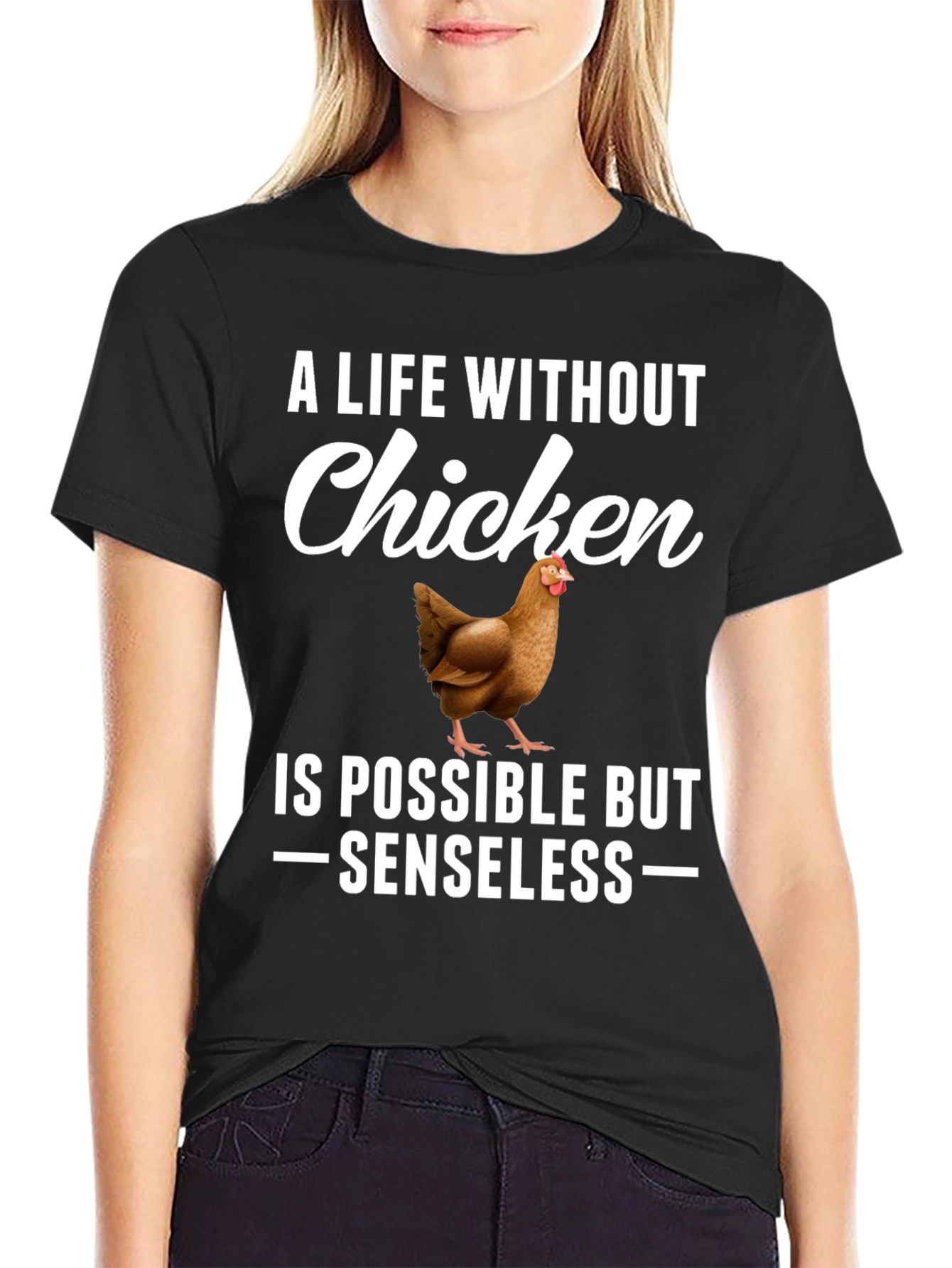 Black Funny Chicken Lover T-Shirt - A Life Without Chicken view 2