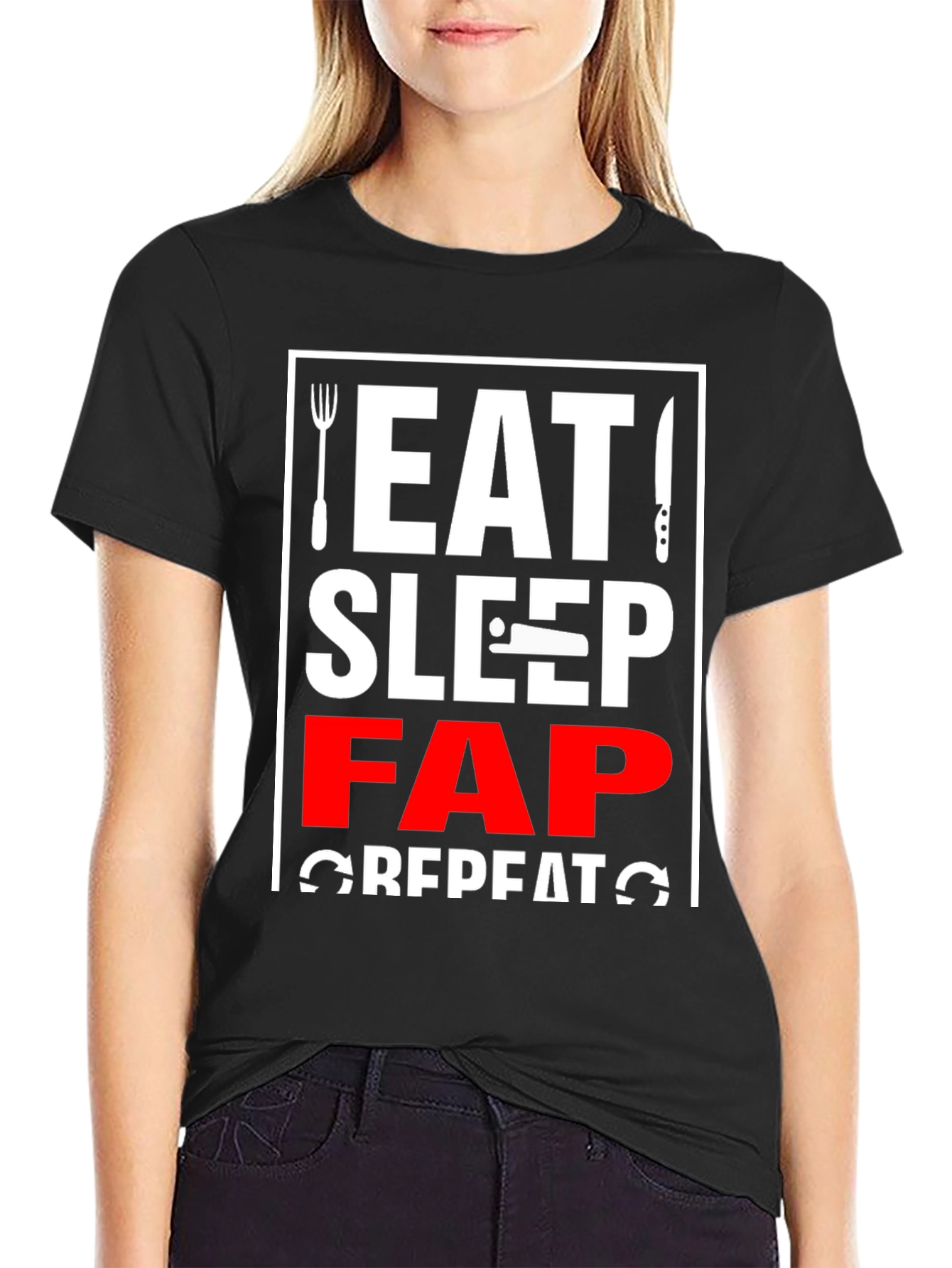 Black Eat Sleep Fap Repeat Graphic Tee - Black view 2