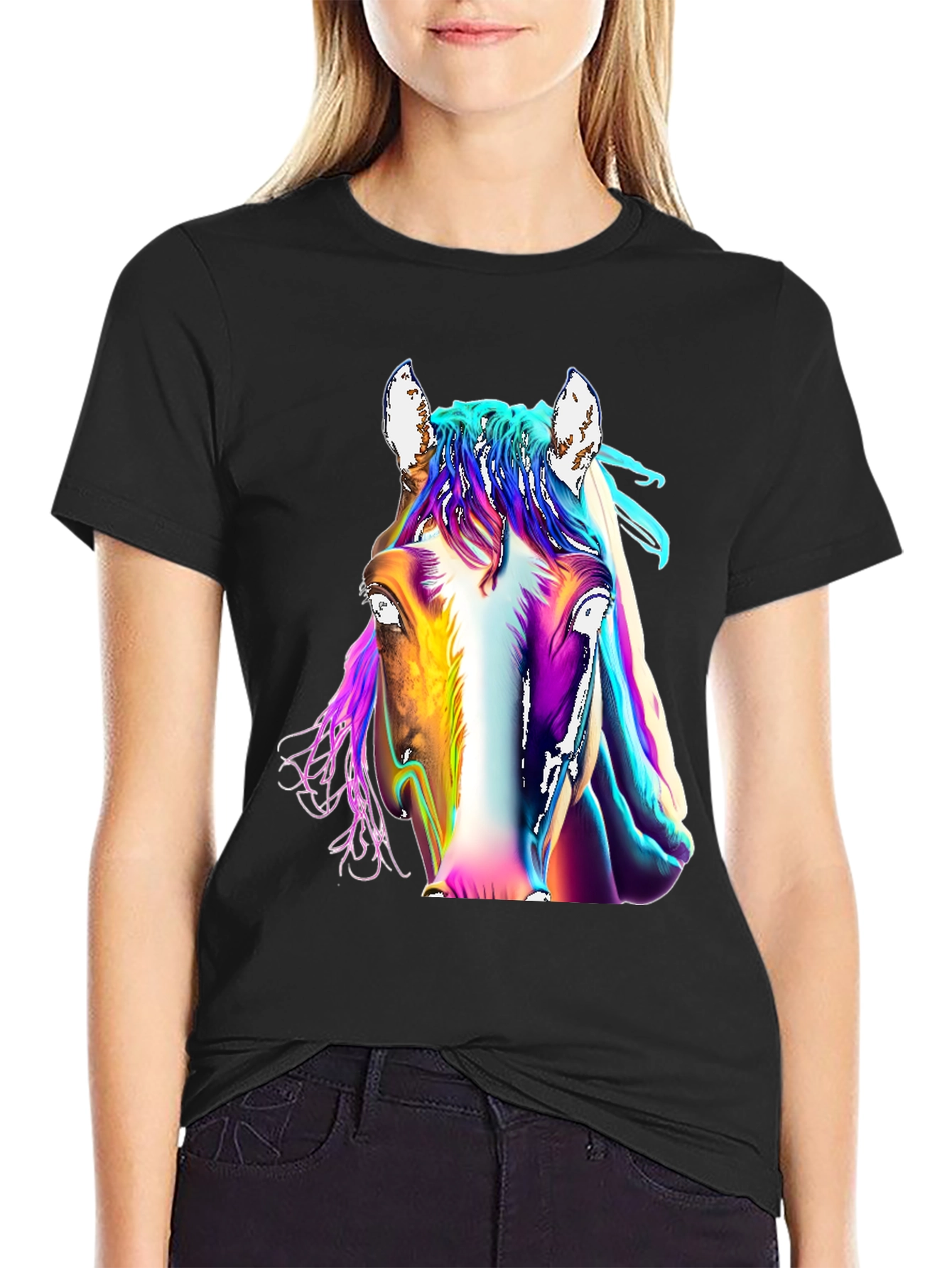 Black Colorful Horse Graphic Tee - Unisex T-Shirt view 2
