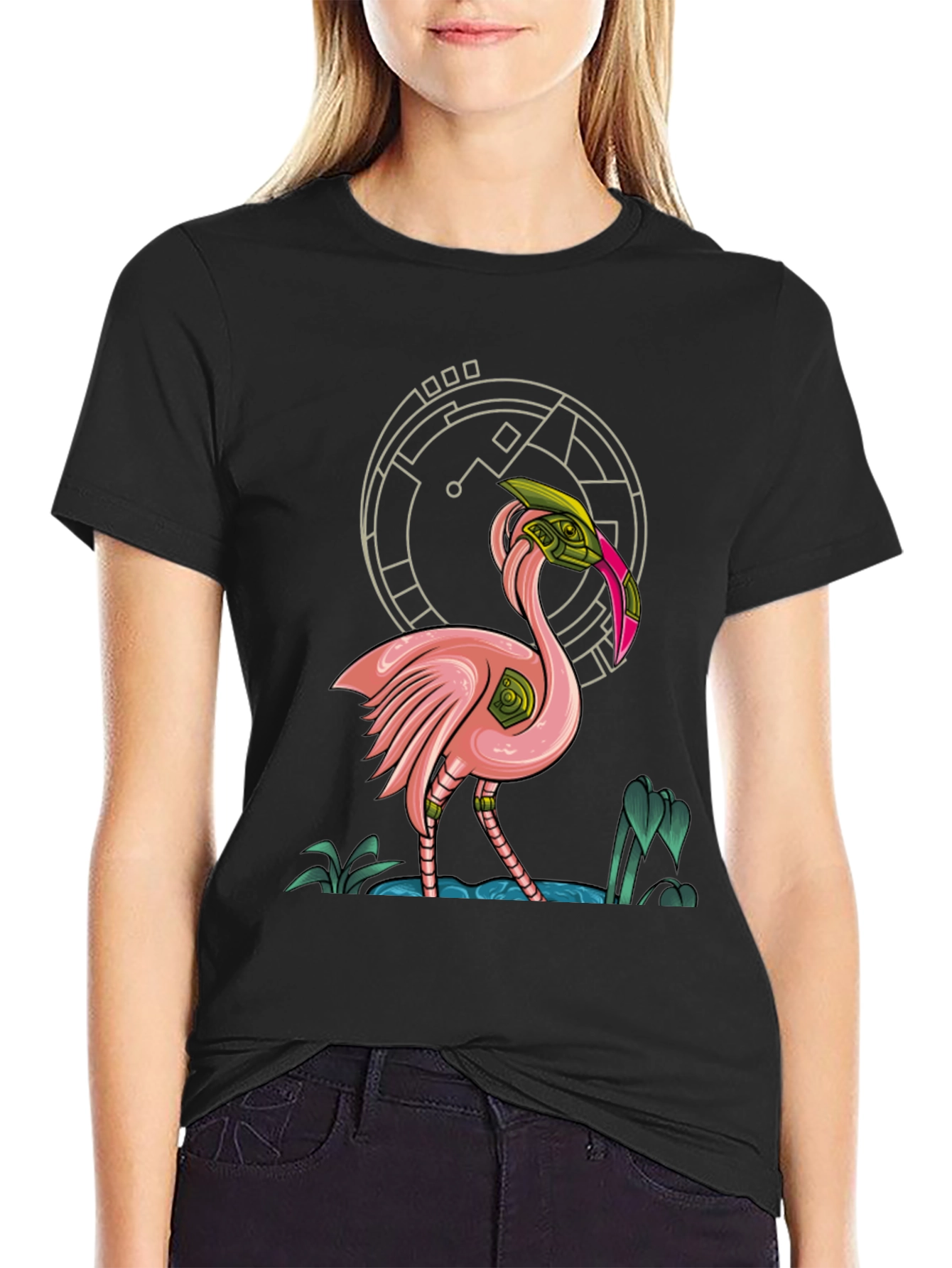 Black Cyberpunk Flamingo Graphic T-Shirt view 2