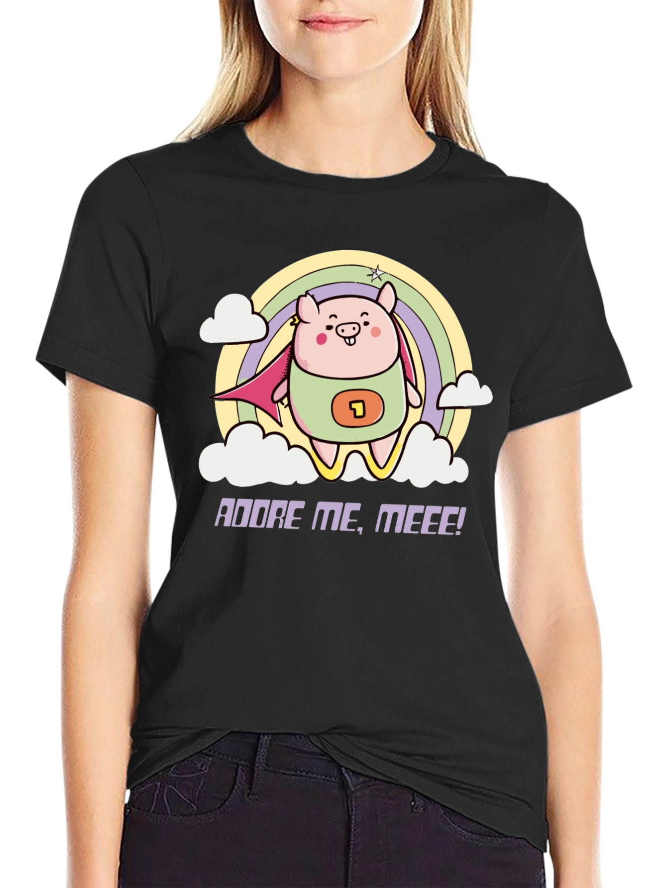 Black Adorable Superhero Pig T-Shirt view 2