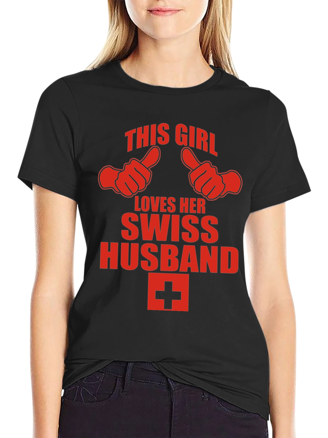 Black Funny Swiss Husband Graphic Tee view 2