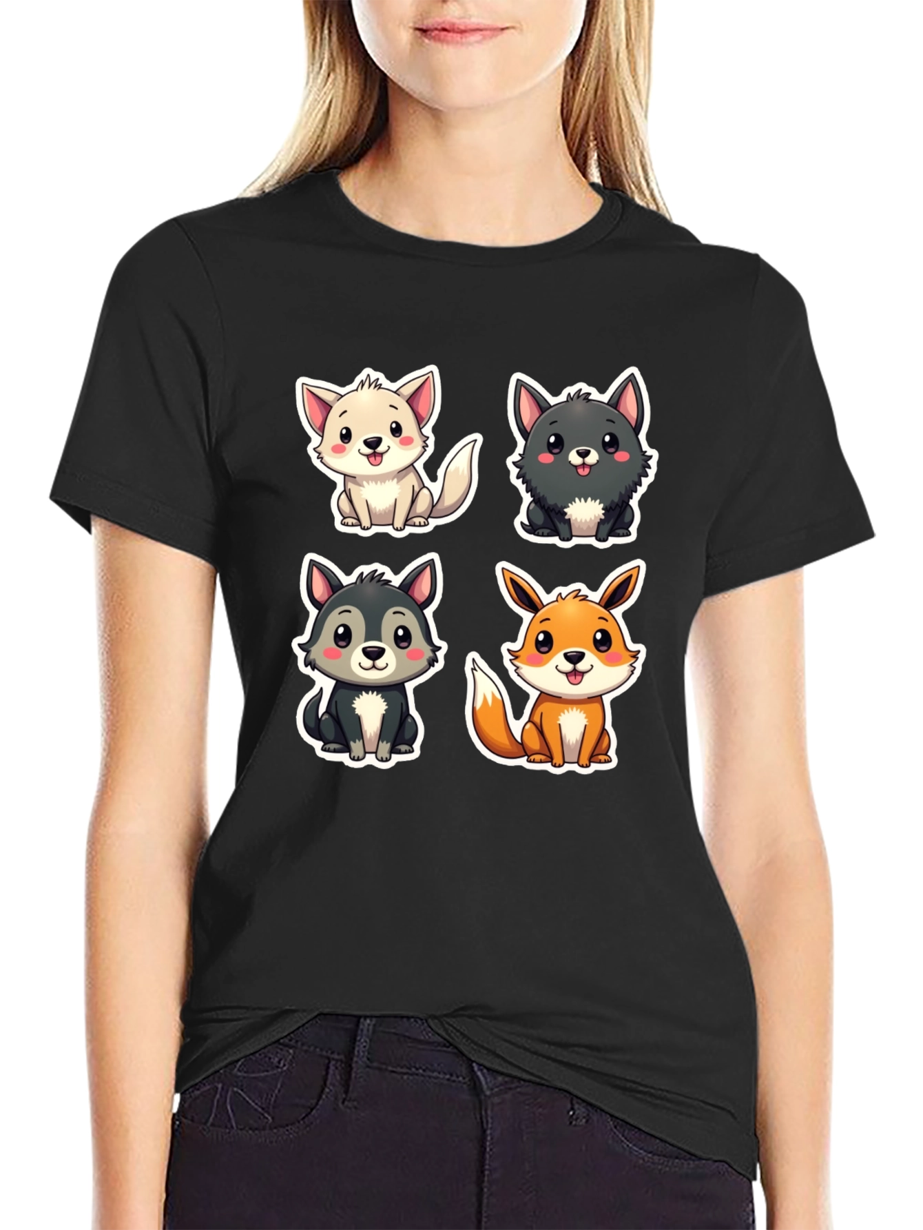 Black Cute Cartoon Animal T-Shirt view 2
