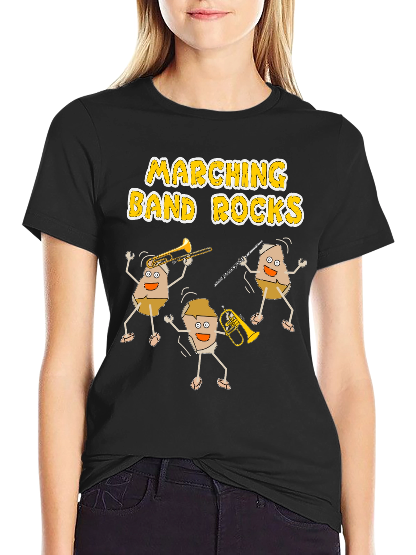 Black Marching Band Rocks Funny T-Shirt - Music Lover Tee view 2