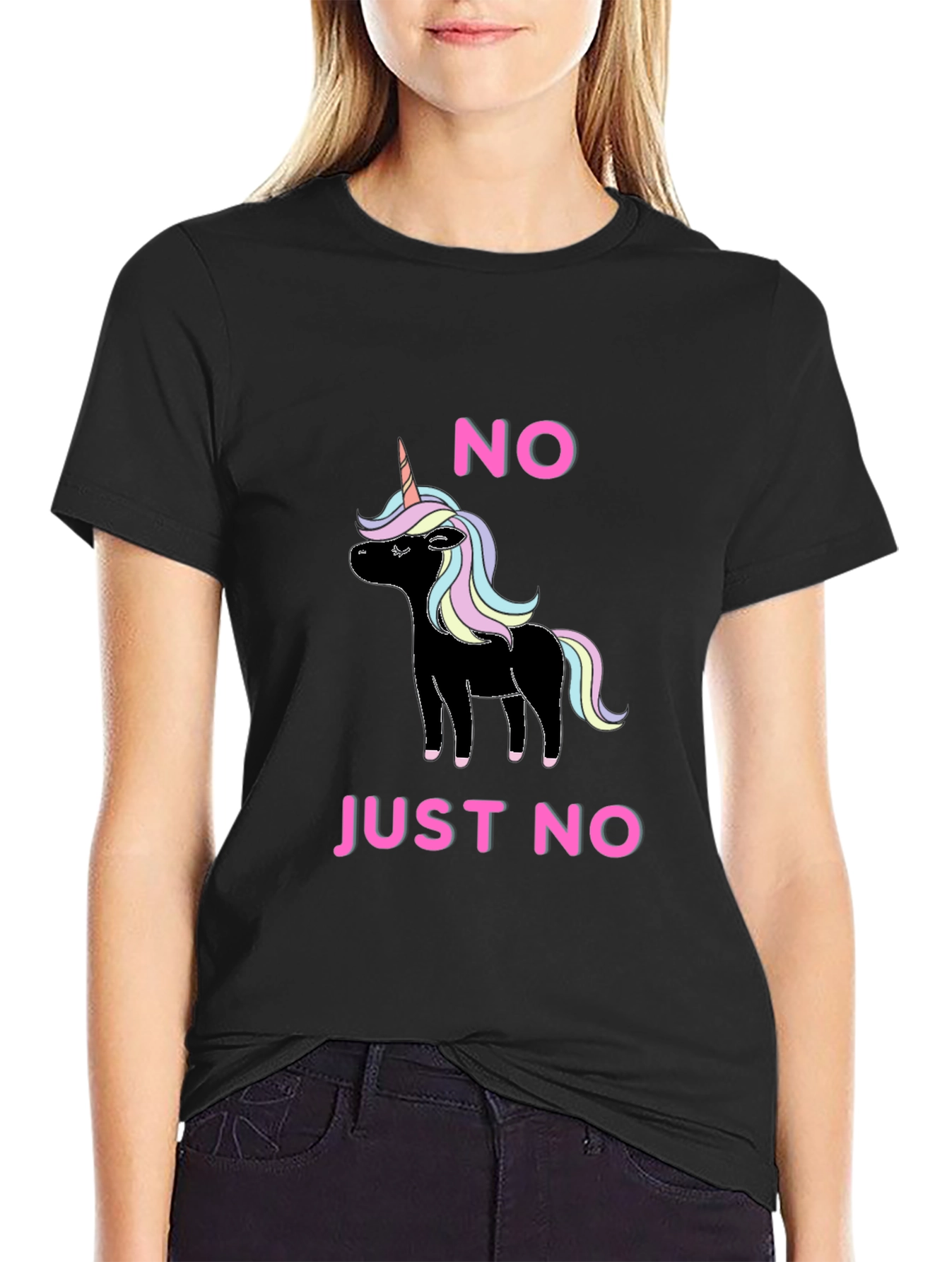 Black No Just No Unicorn T-Shirt Funny Graphic Tee view 2