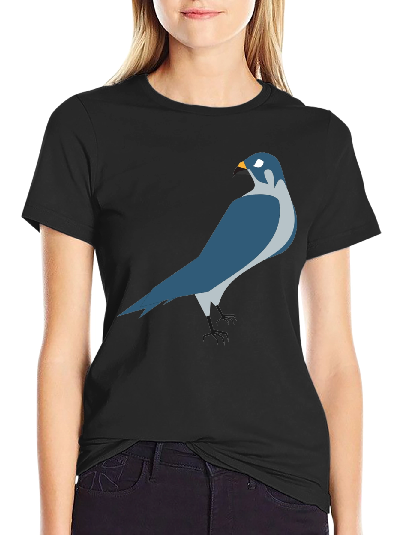 Black Cool Falcon Graphic T-Shirt - Black Cotton Blend view 2
