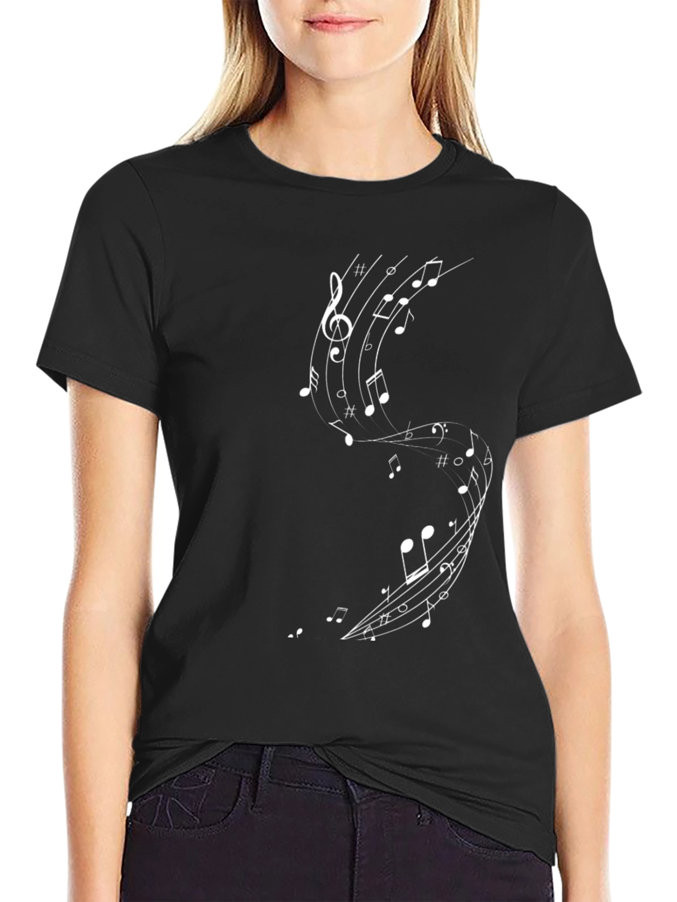 Black Musical Note Graphic Black T-Shirt view 2