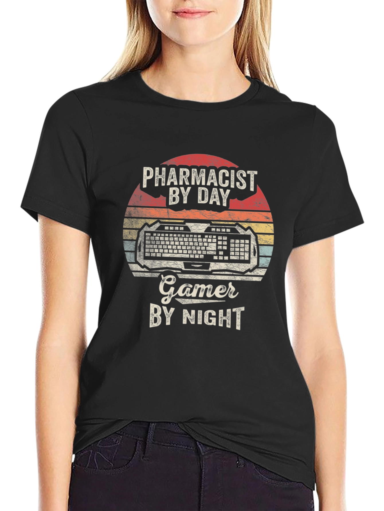 Black Pharmacist by Day Gamer by Night Black T-Shirt view 2