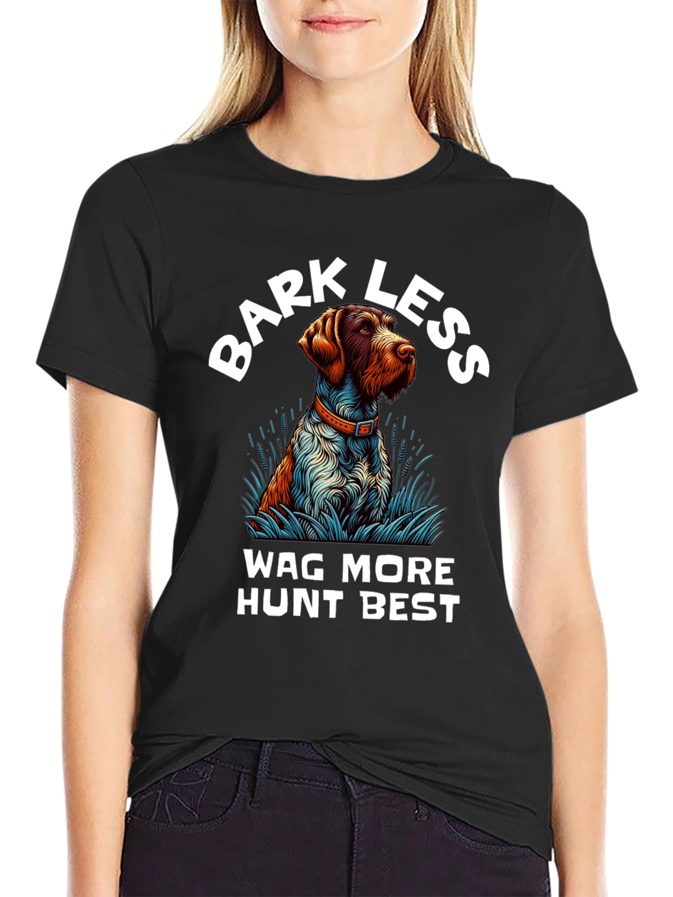 Black Bark Less Wag More Hunt Best Dog T-Shirt view 2