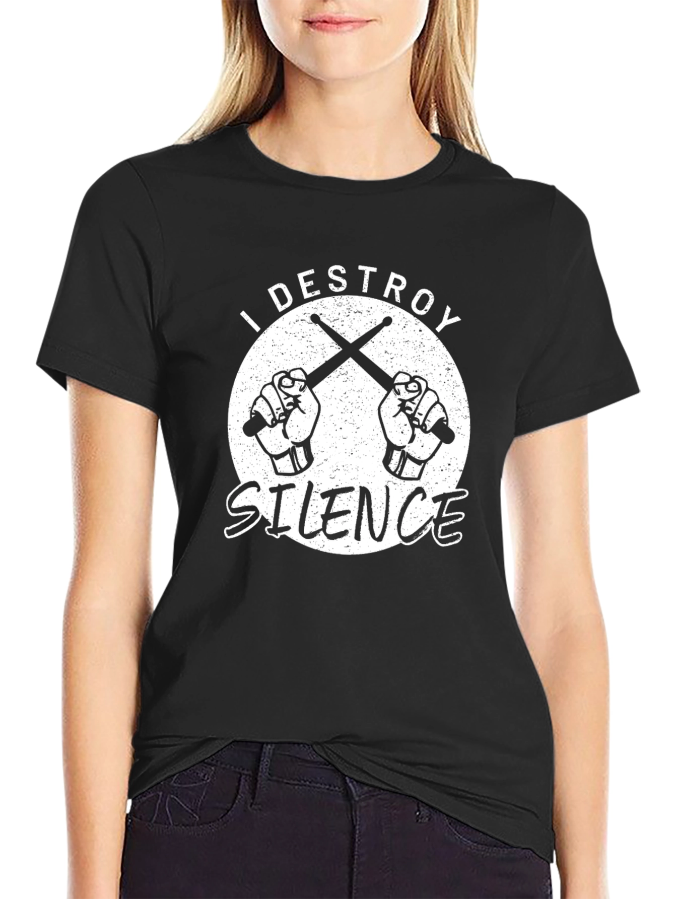 Black I Destroy Silence Black T-Shirt - Drummer Tee view 2