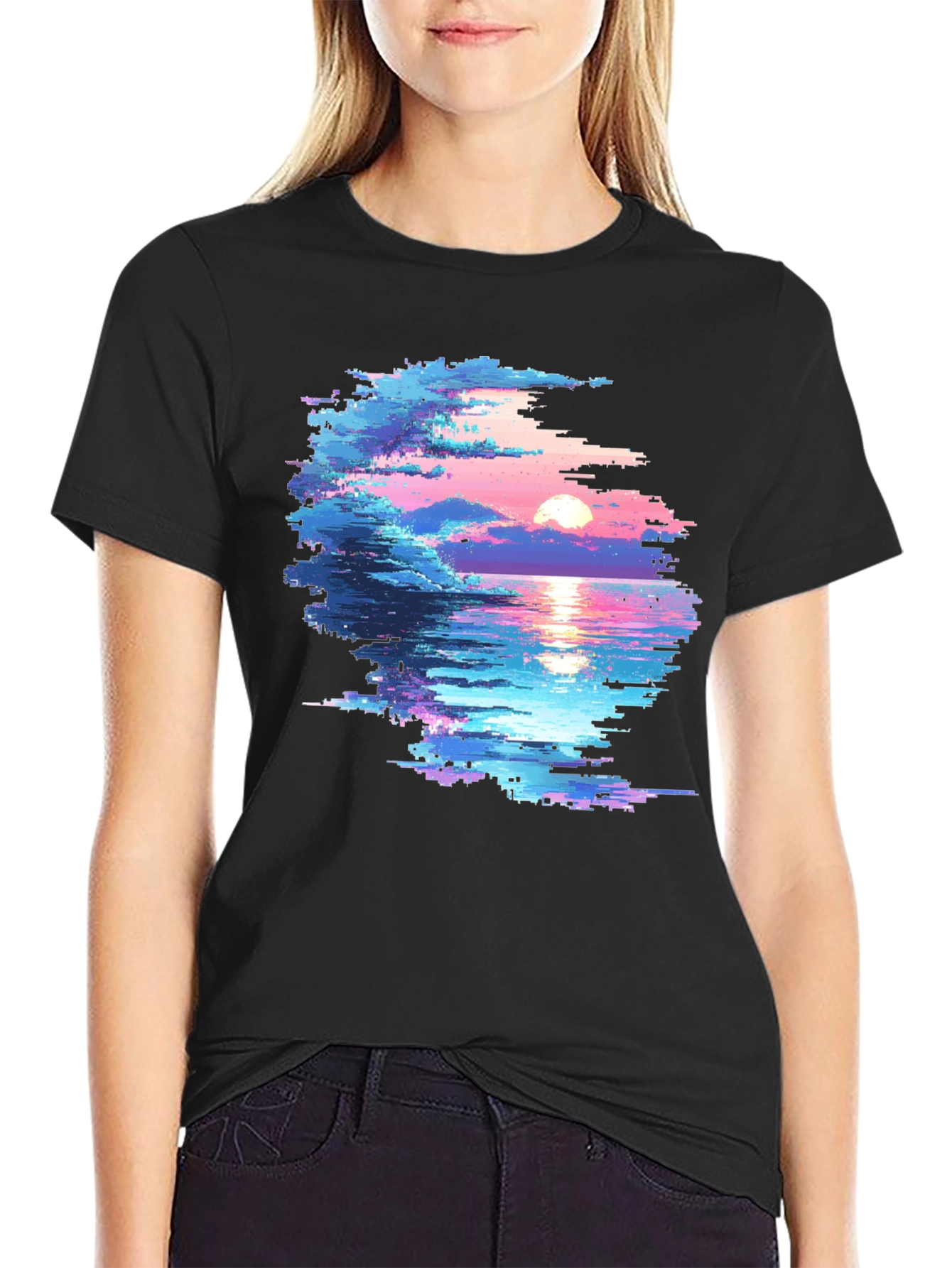 Black Pixel Sunset Graphic T-Shirt - Black view 2