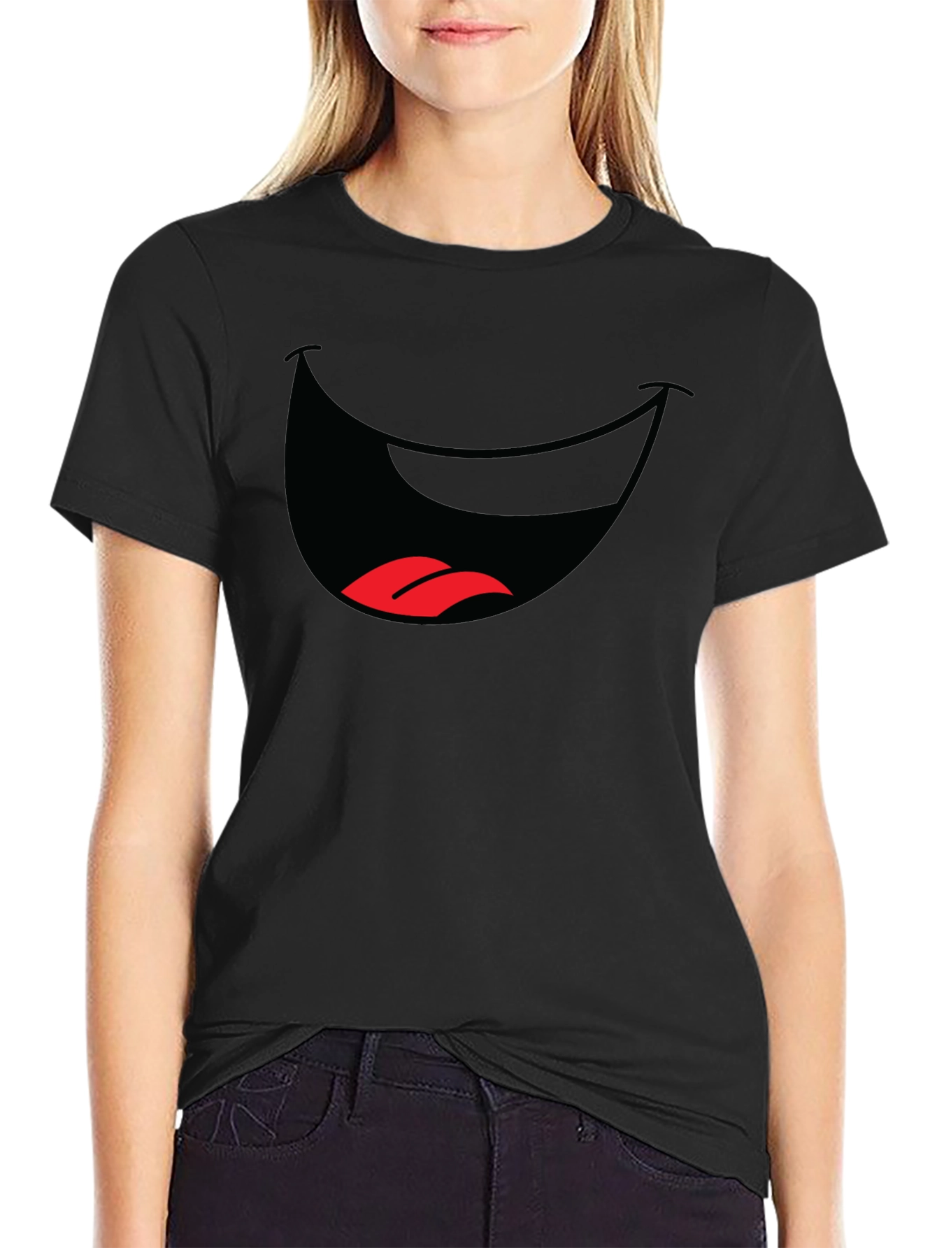 Black Funny Mouth Graphic T-Shirt - Black Cotton Tee view 2