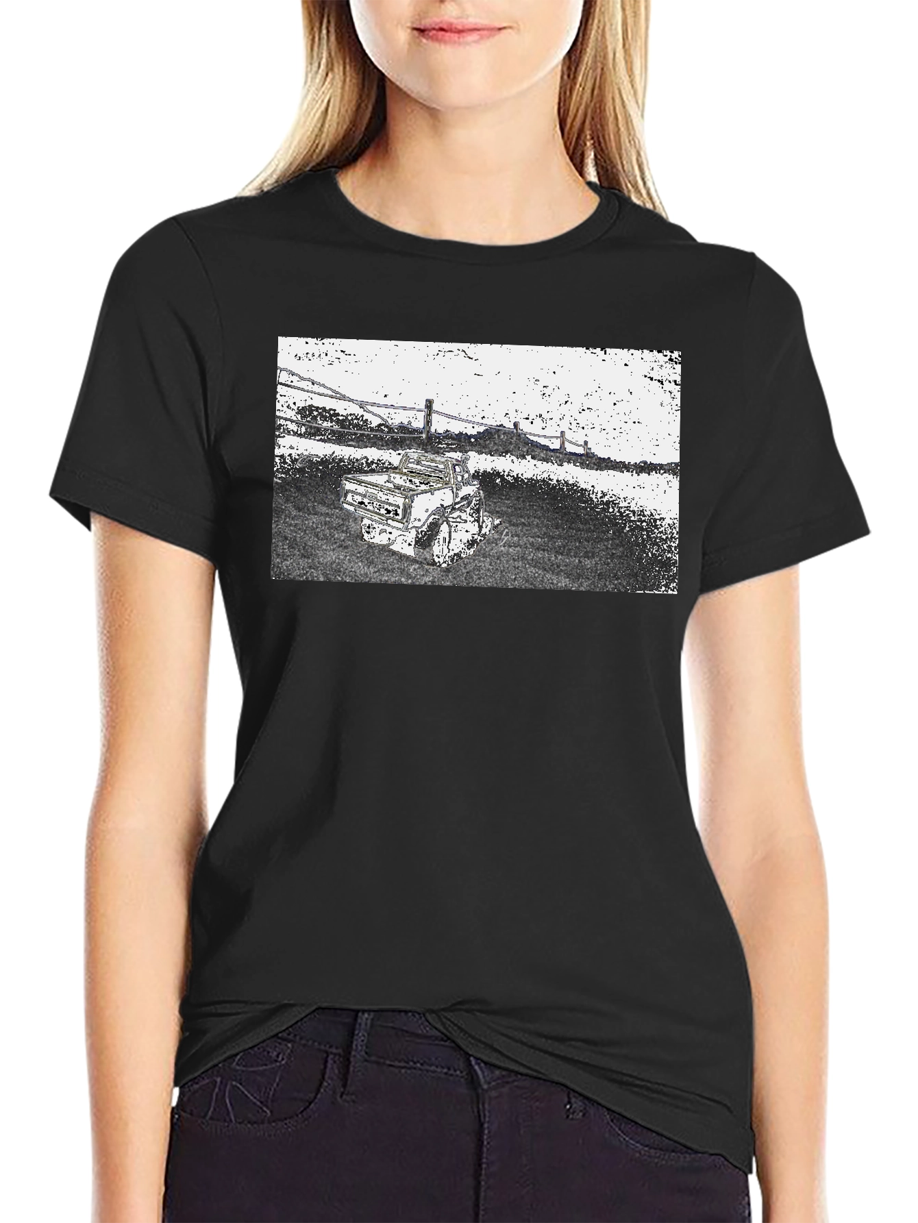 Black Cool Vintage Truck T-Shirt view 2