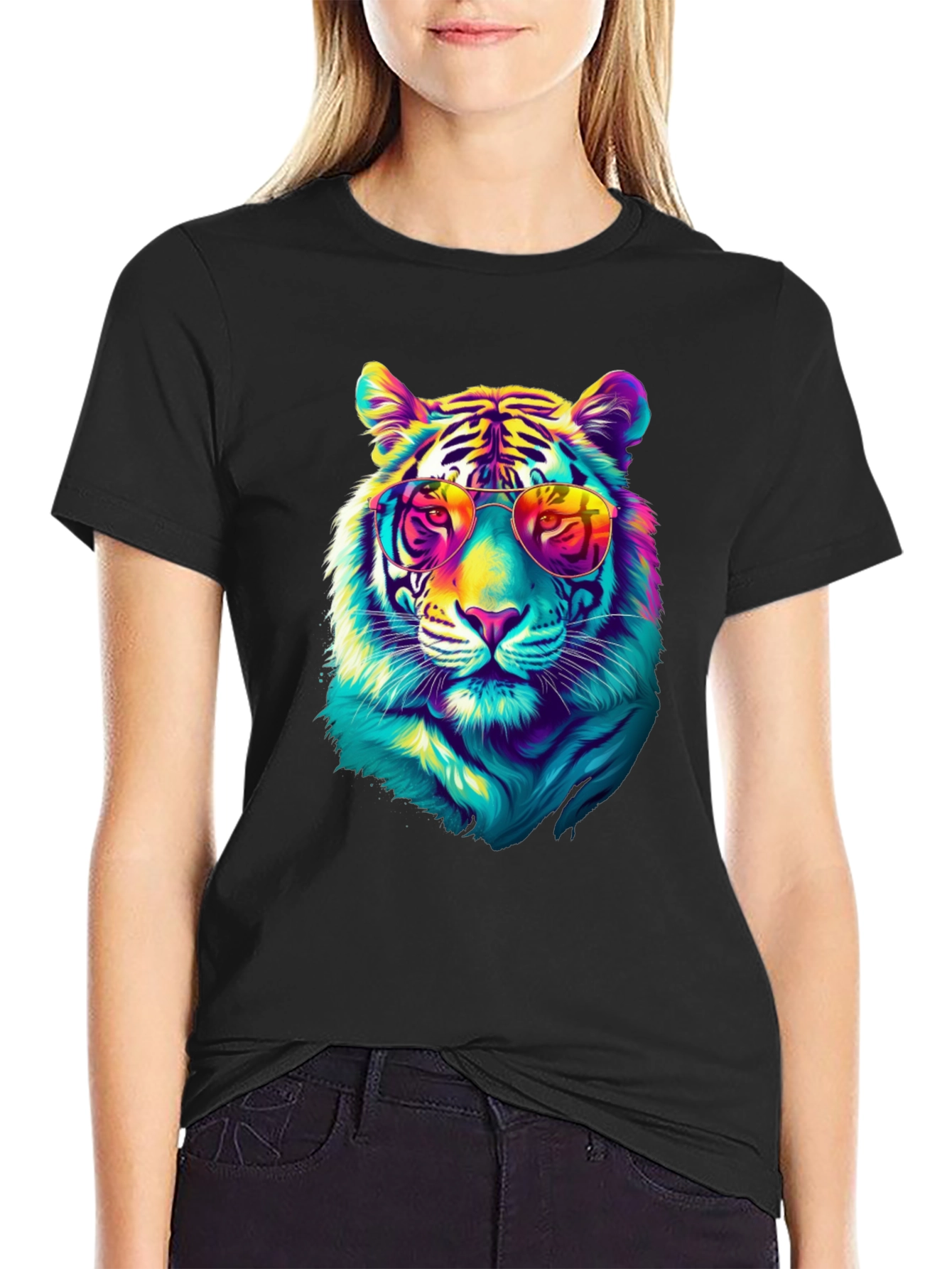 Black Cool Tiger Graphic Tee - Black view 2