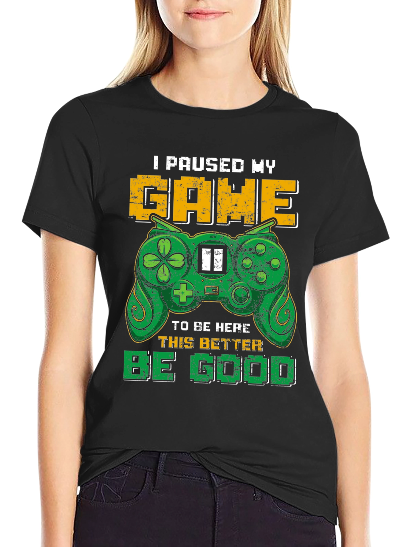 Black Gamer T-Shirt - "I Paused My Game" view 2