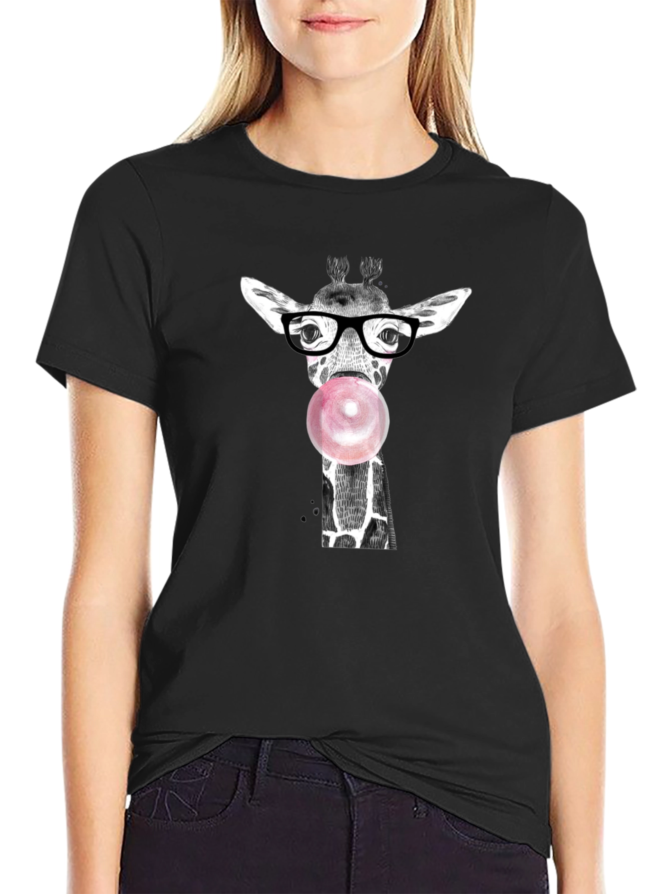 Black Giraffe Bubble Gum Graphic Tee view 2