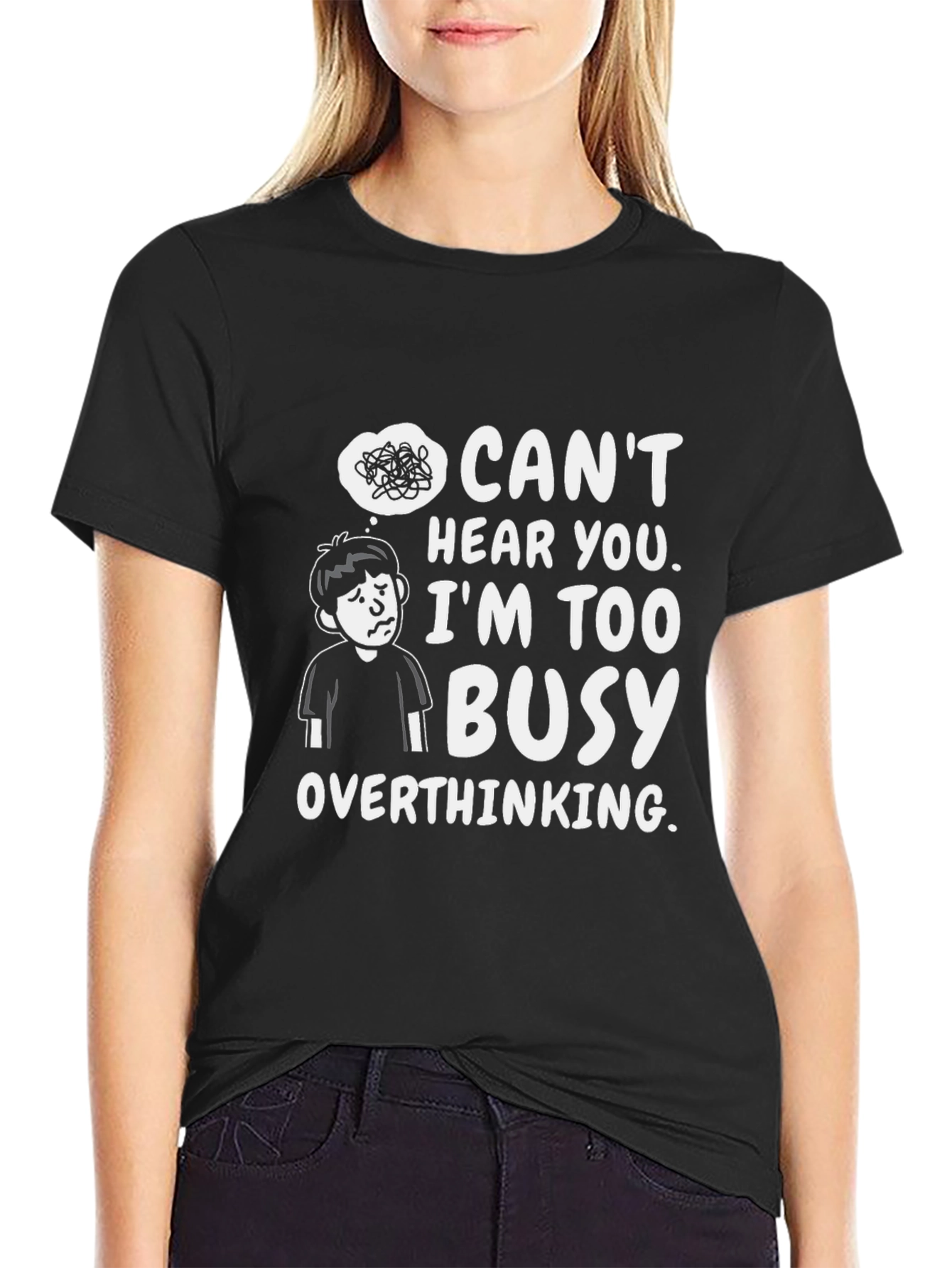 Black Overthinking Funny Graphic T-Shirt view 2