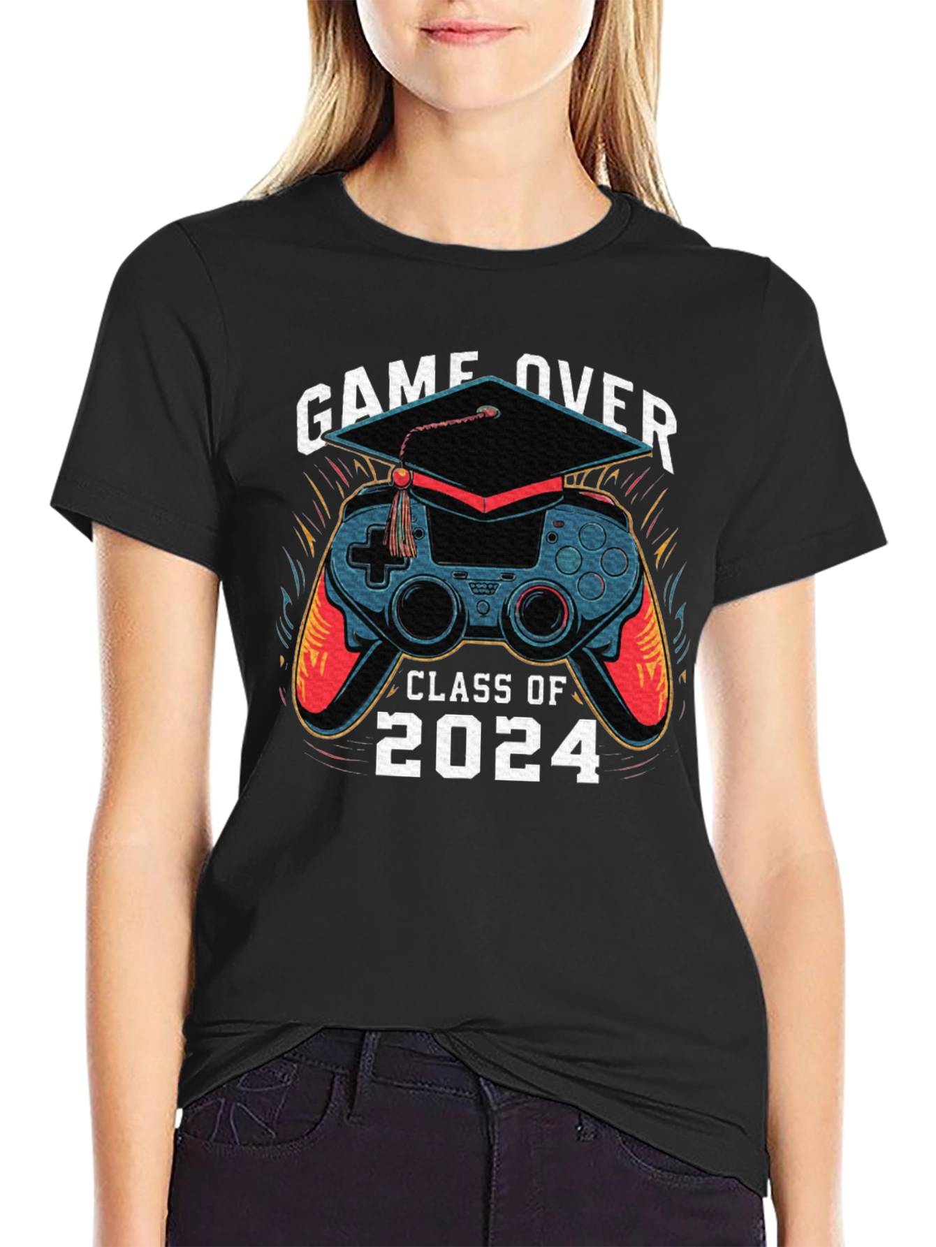 Black Game Over Class of 2024 Graduation T-Shirt view 2