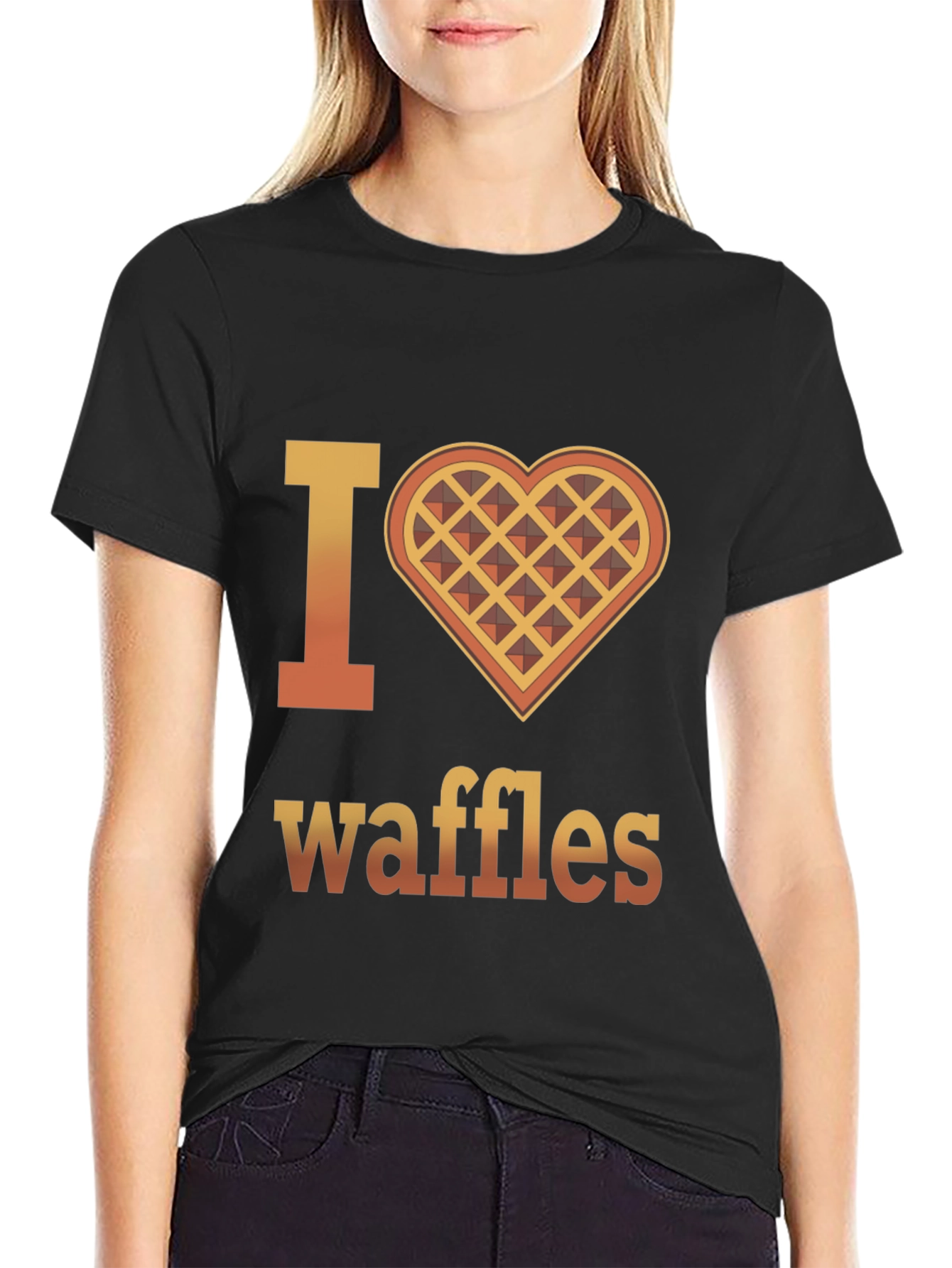 Black I Heart Waffles Graphic T-Shirt - Novelty Tee view 2