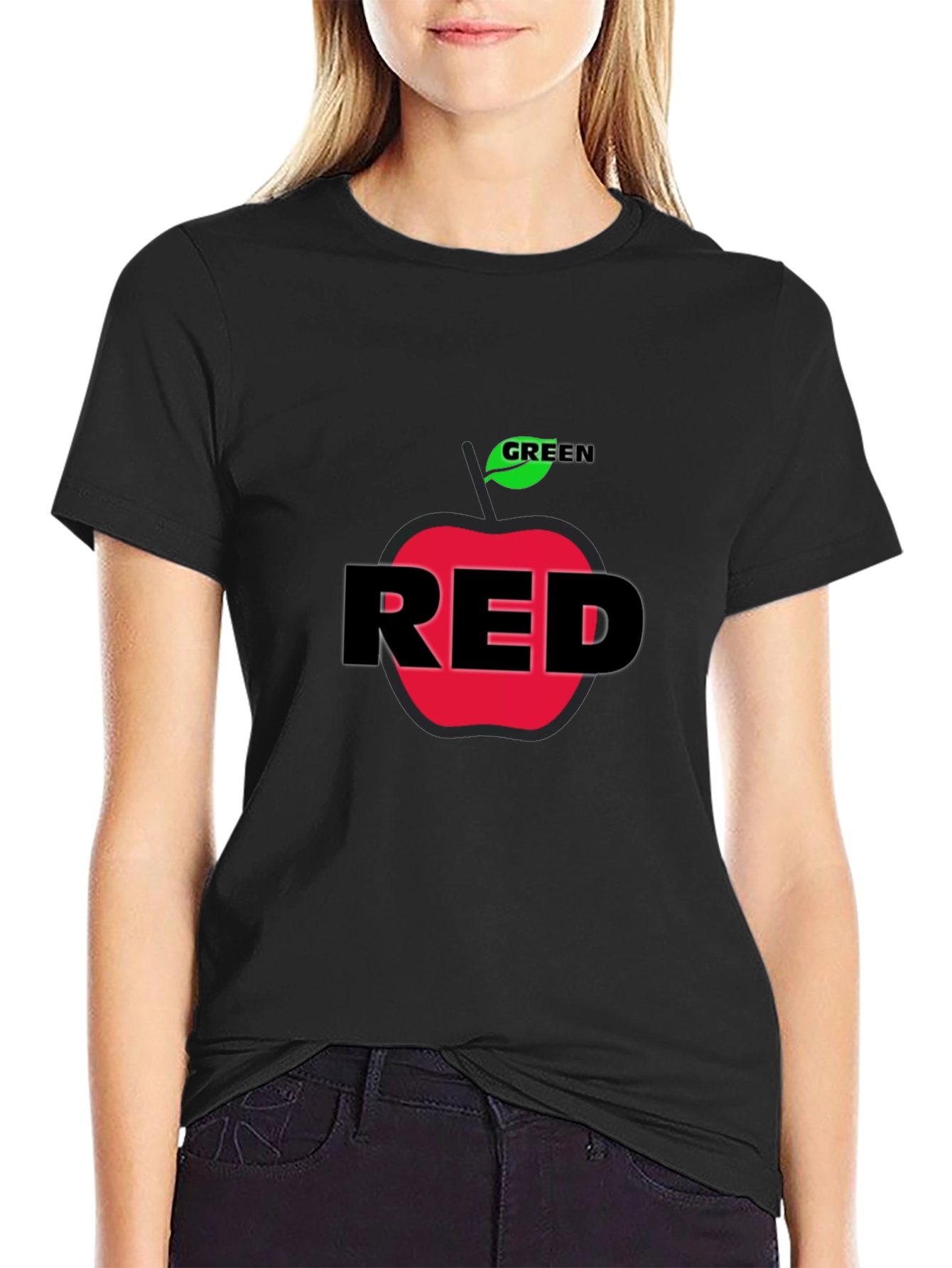 Black Red Apple Graphic Print Black T-Shirt view 2