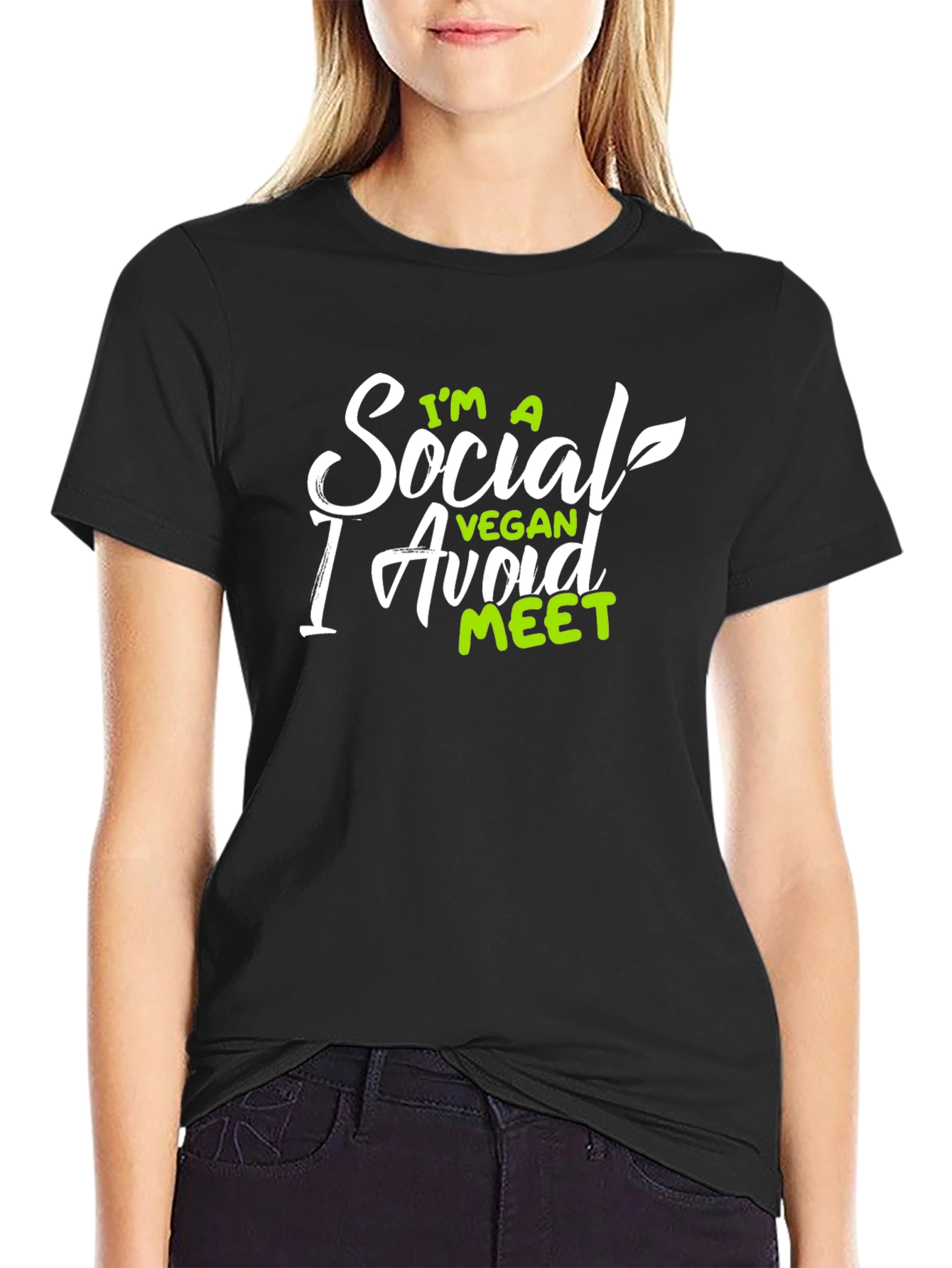 Black Social Vegan Avoid Meet Slogan Tee view 2