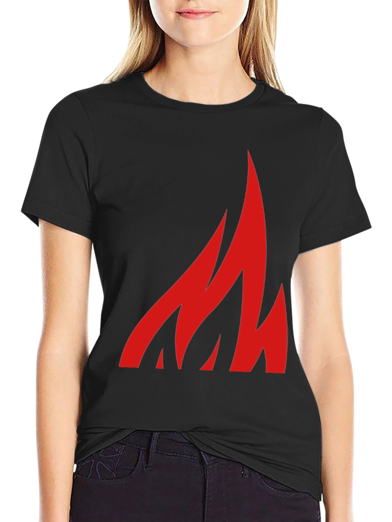 Black Bold Flame Graphic Tee - Black Cotton Casual Shirt view 2