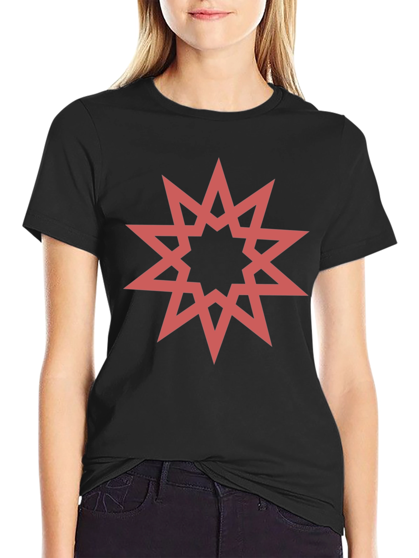 Black Geometric Star Graphic Black T-Shirt view 2