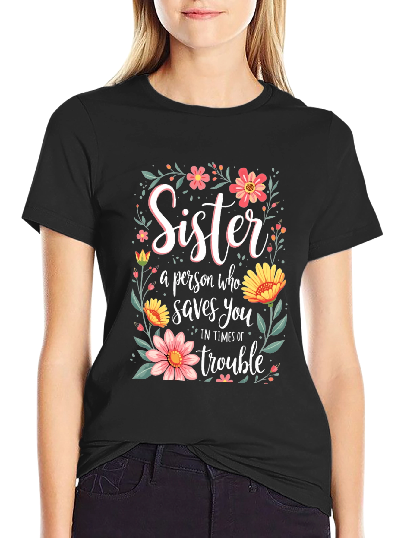 Black Sister Saves You Floral T-Shirt view 2