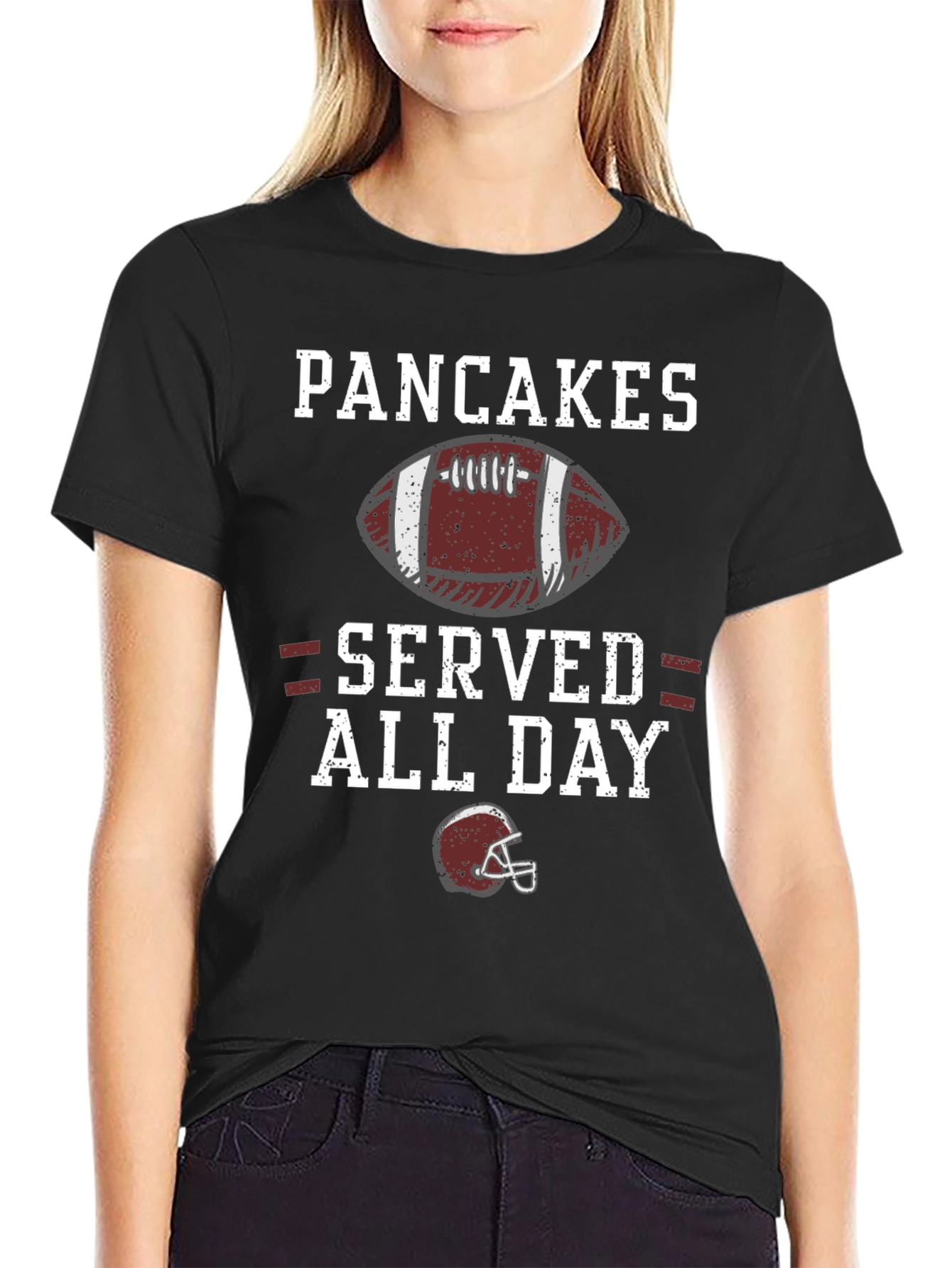Black Pancakes Served All Day Funny Football T-Shirt view 2