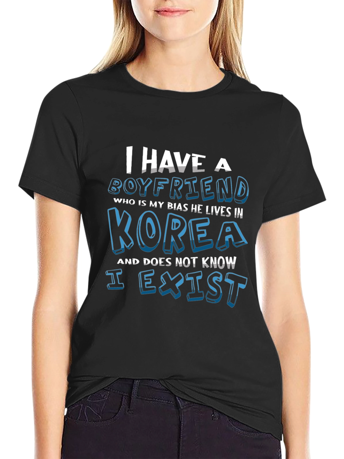 Black I Have a Boyfriend Korea T-Shirt view 2