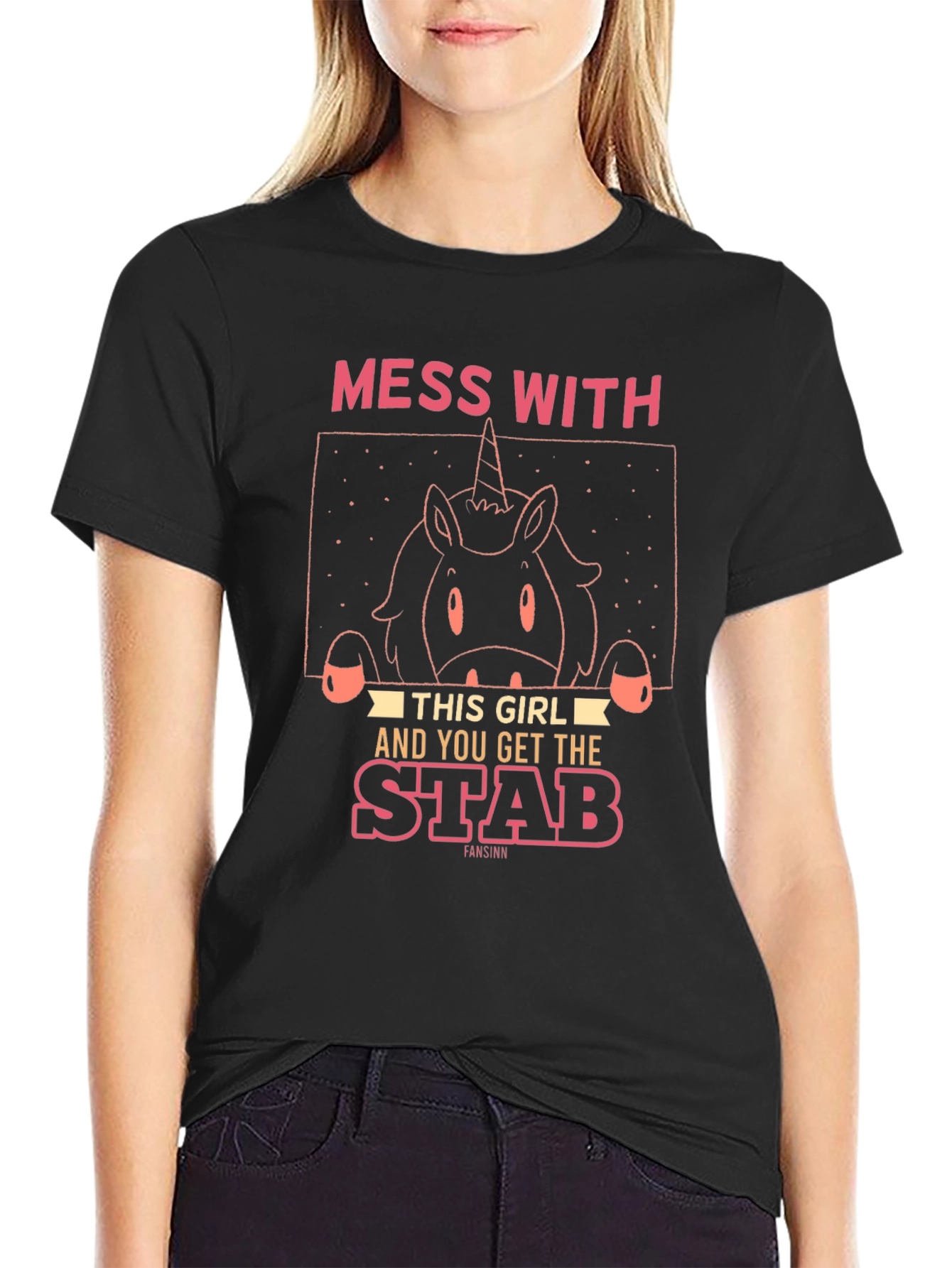 Black Mess With This Girl Unicorn Graphic T-Shirt view 2