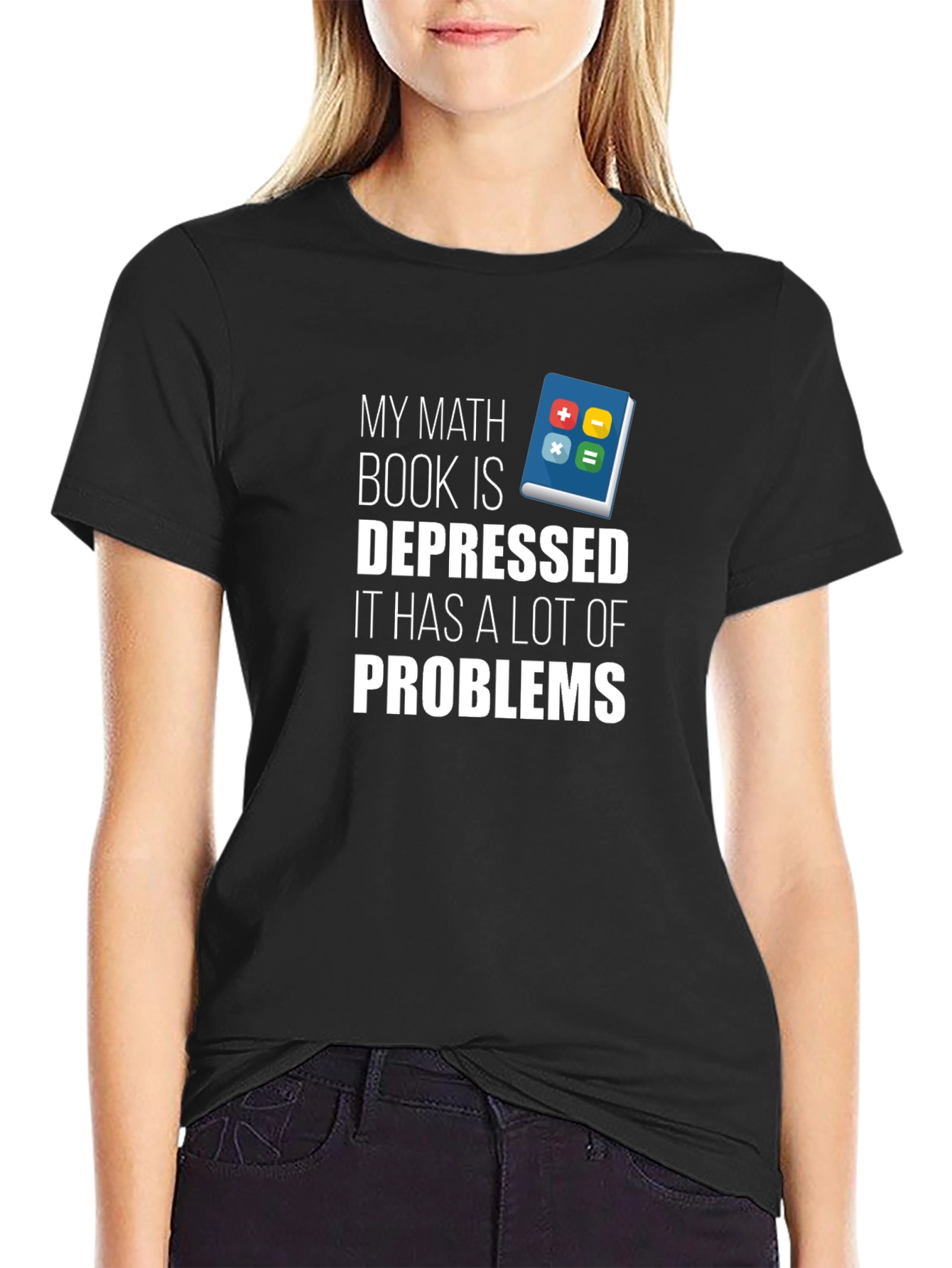 Black Math Book Depressed Problems T-Shirt view 2
