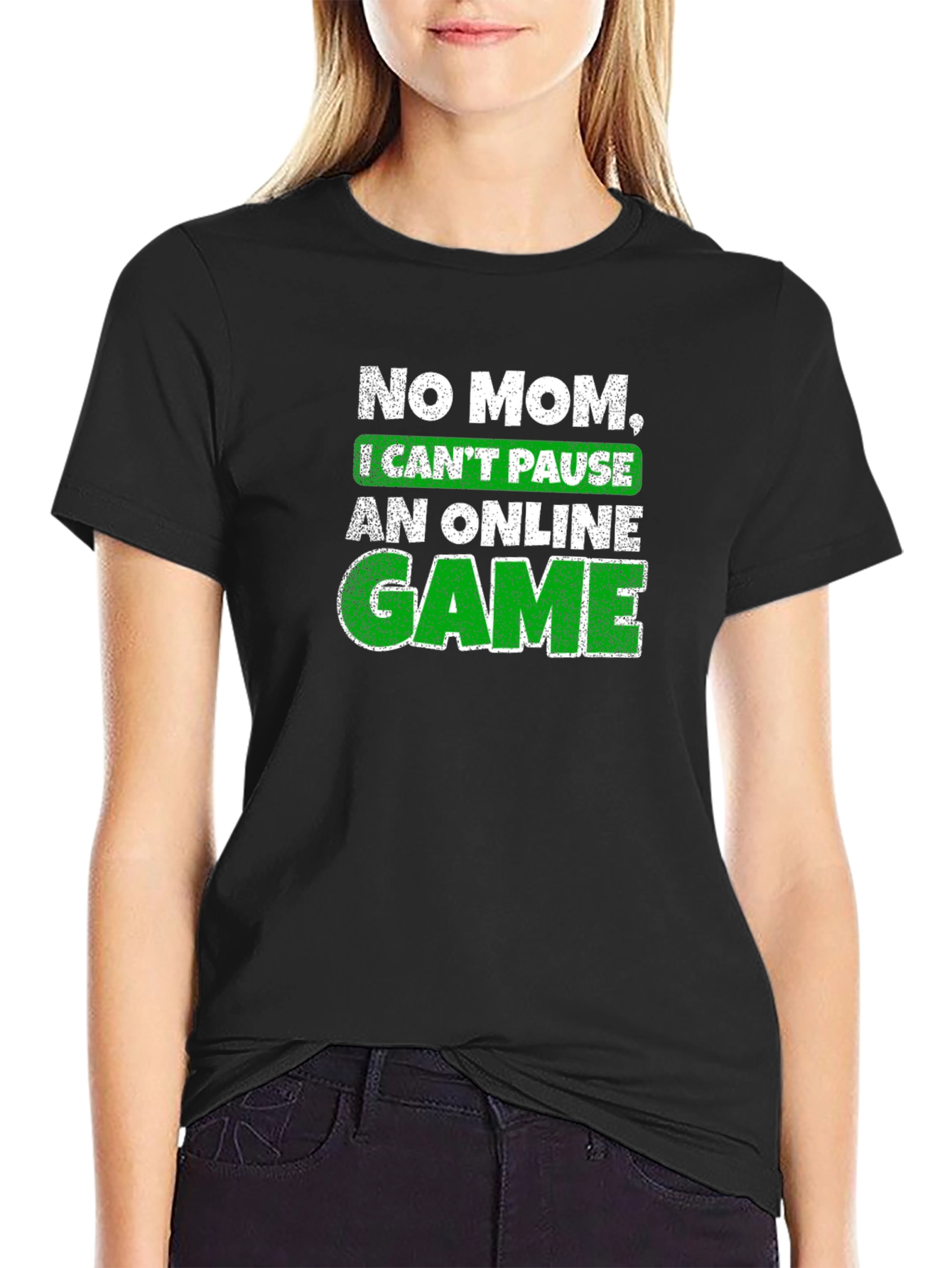 Black Gamer T-Shirt - No Mom, I Can't Pause! view 2