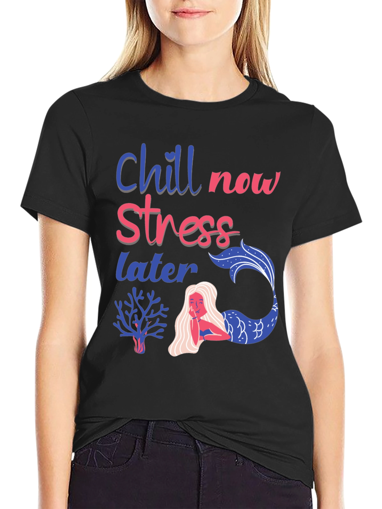 Black Chill Now Stress Later T-Shirt view 2