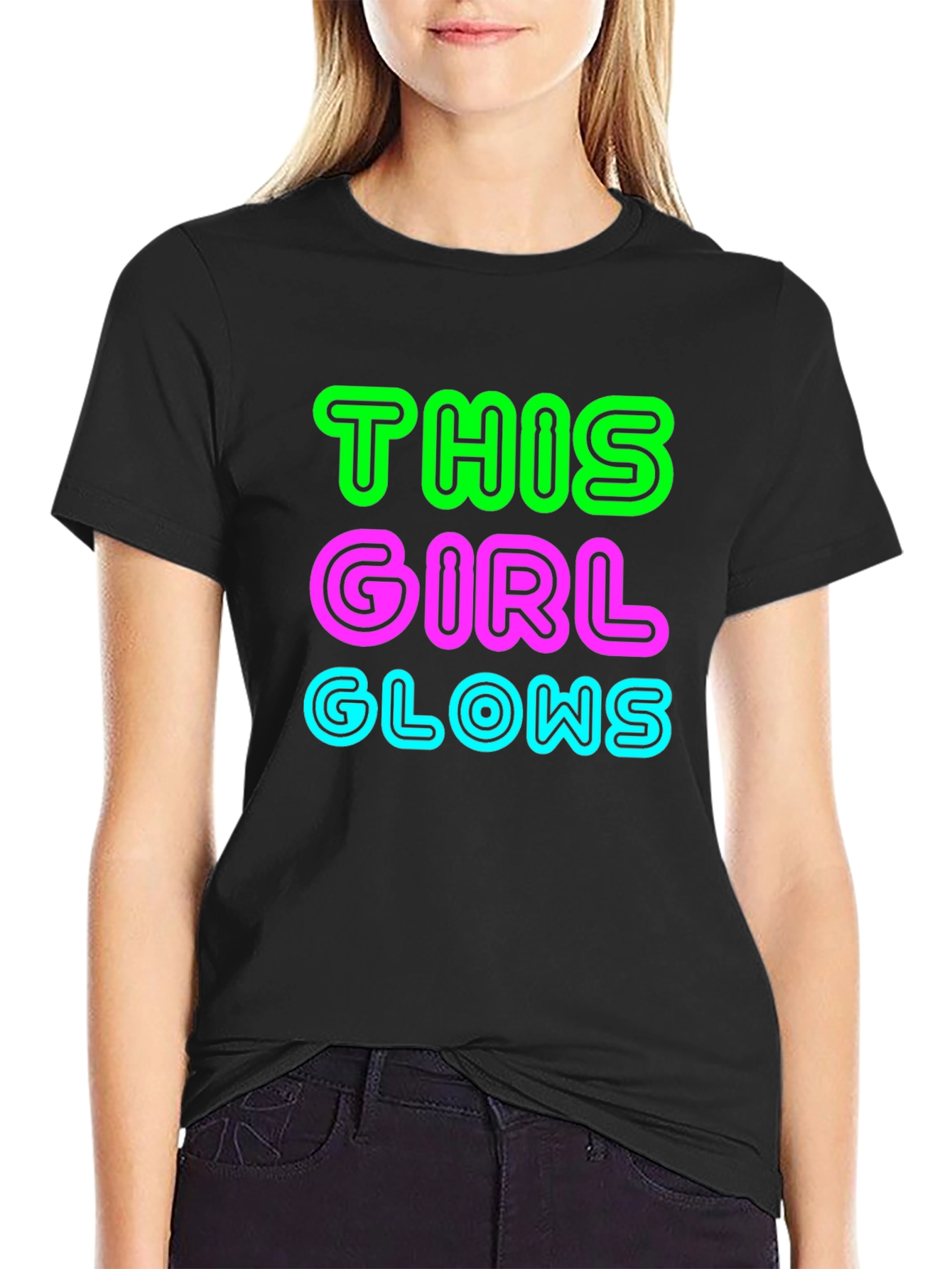 Black This Girl Glows Black Graphic Tee view 2