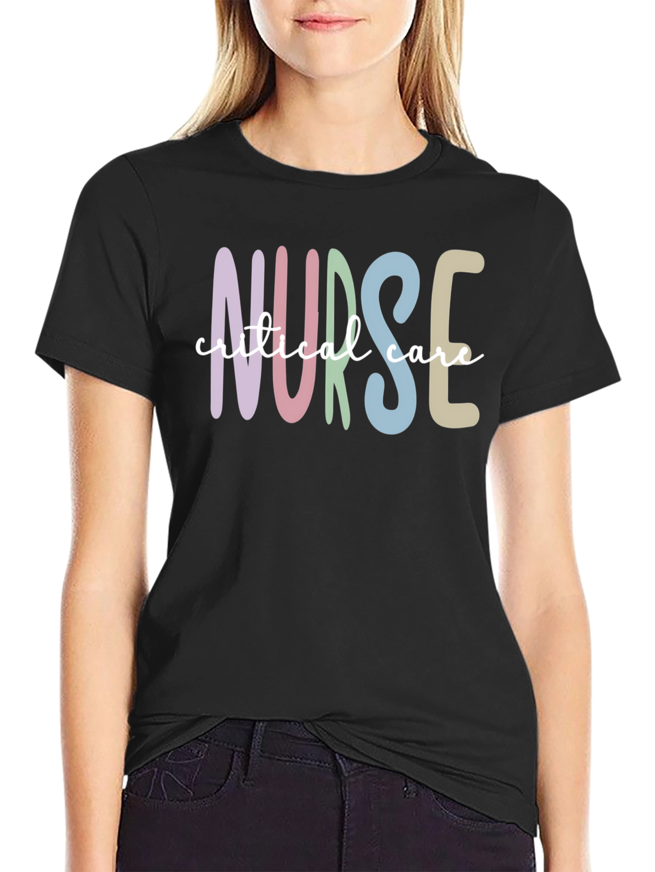 Black Critical Care Nurse T-Shirt, Black Unisex Tee view 2