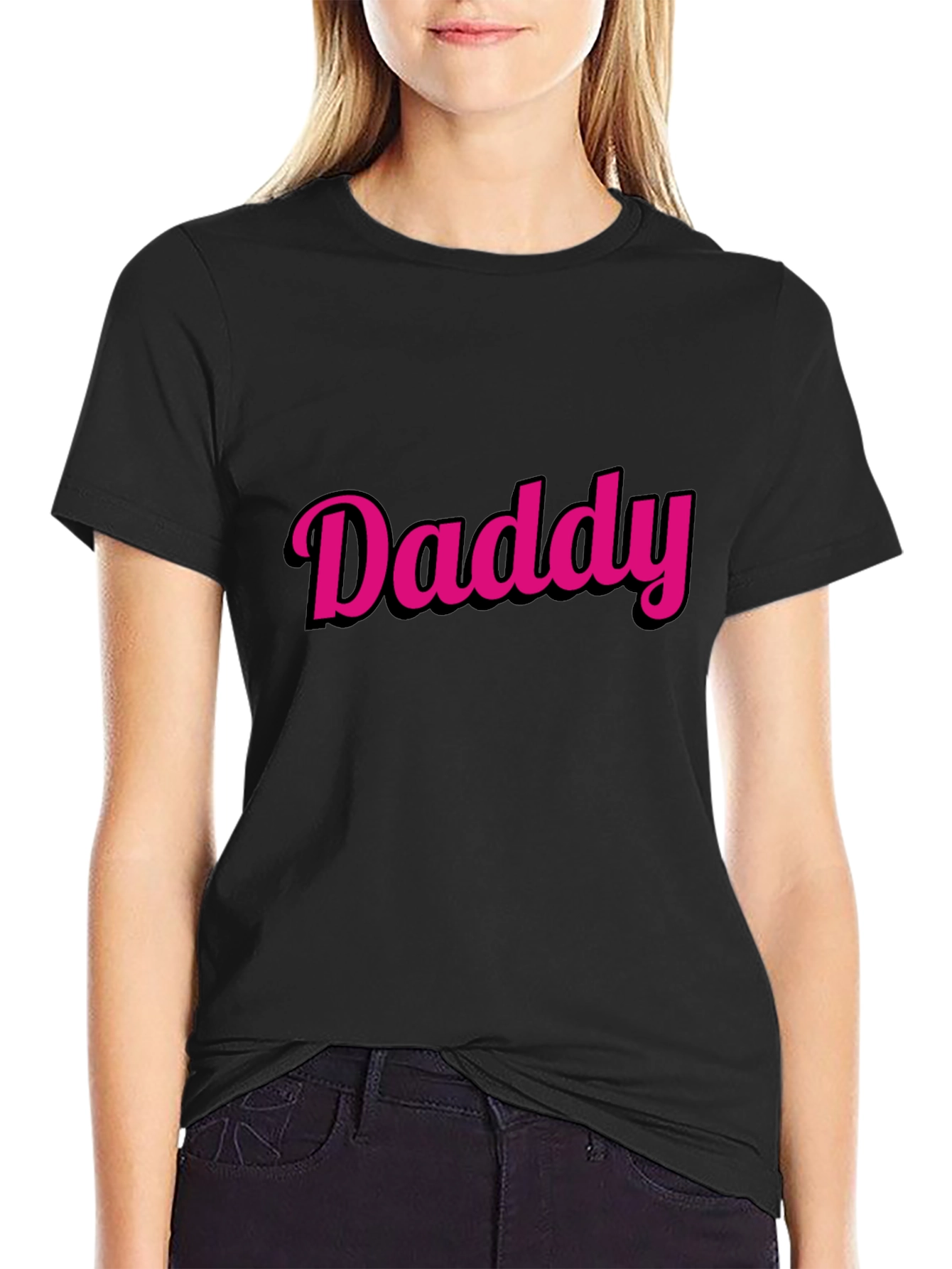 Black Daddy Graphic Tee - Trendy Pink Text on Black view 2