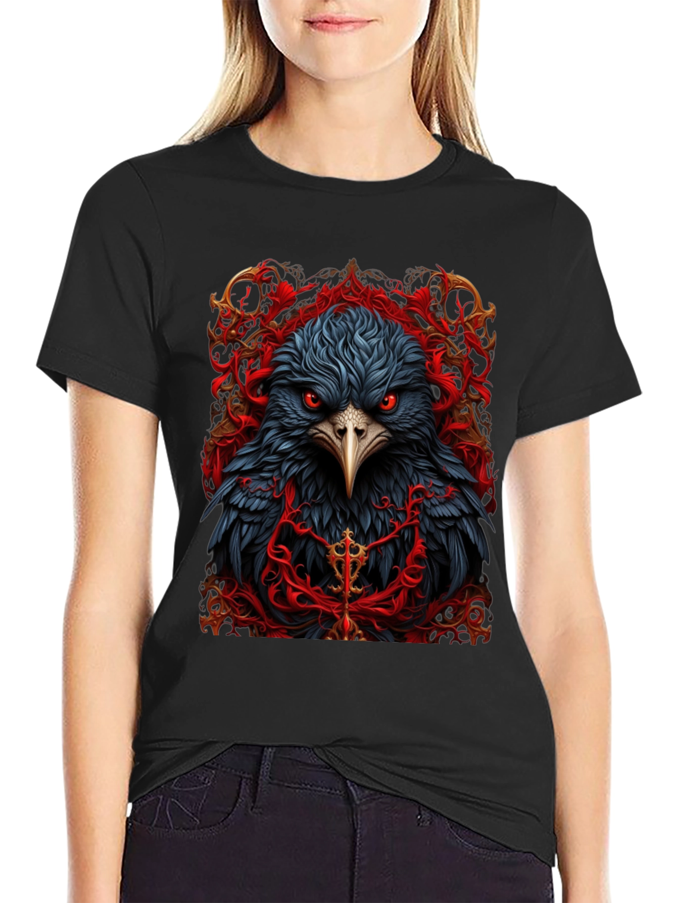 Black Raven Graphic Tee - Dark Bird Art T-Shirt view 2