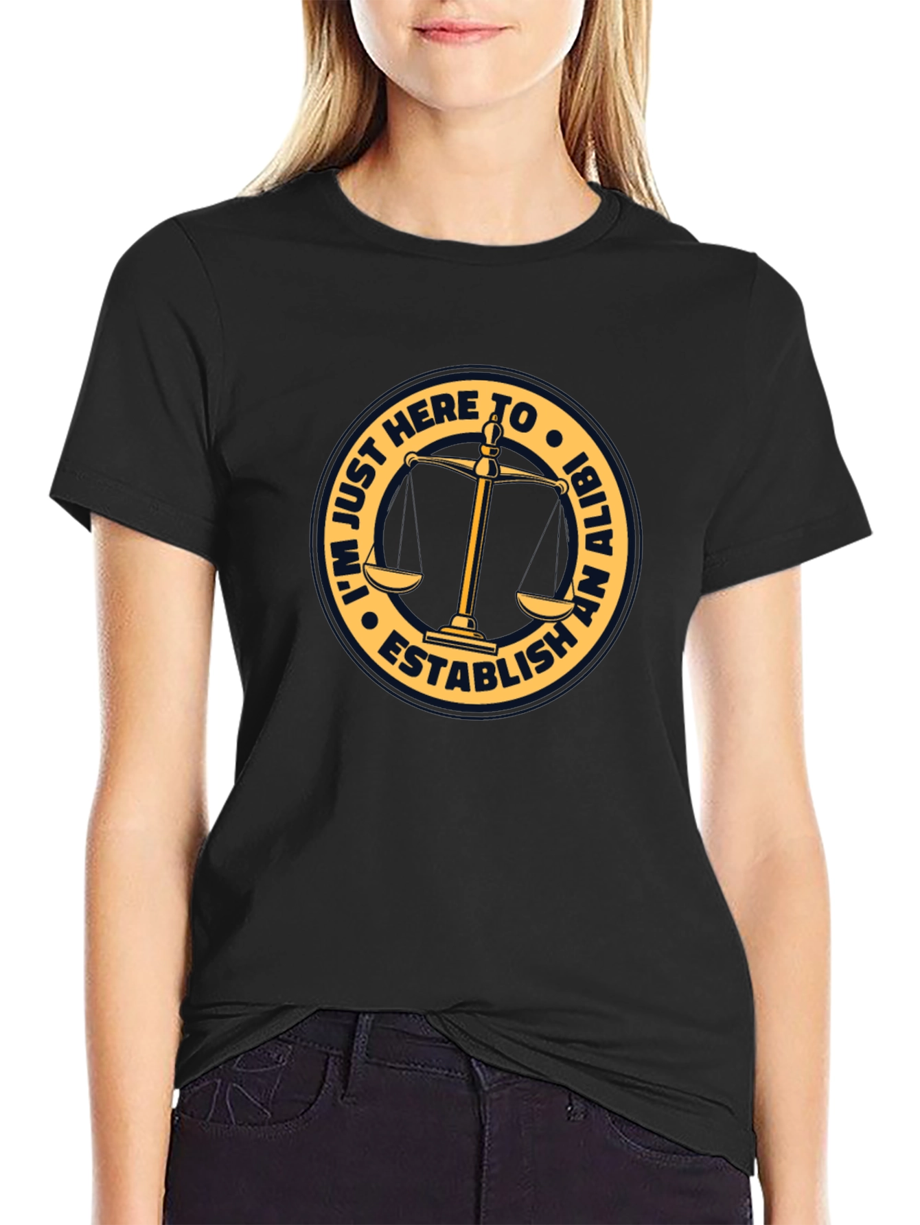 Black Establish An Alibi T-Shirt - Funny Law Humor view 2