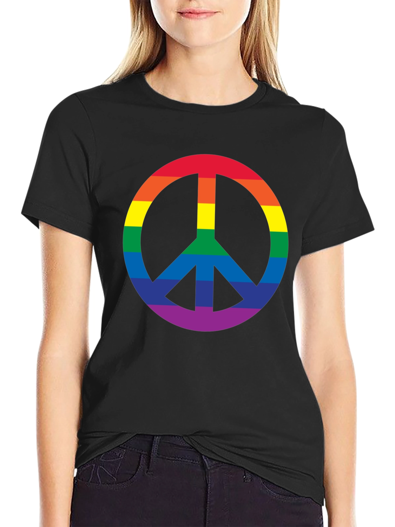 Black Rainbow Peace Sign Black T-Shirt view 2